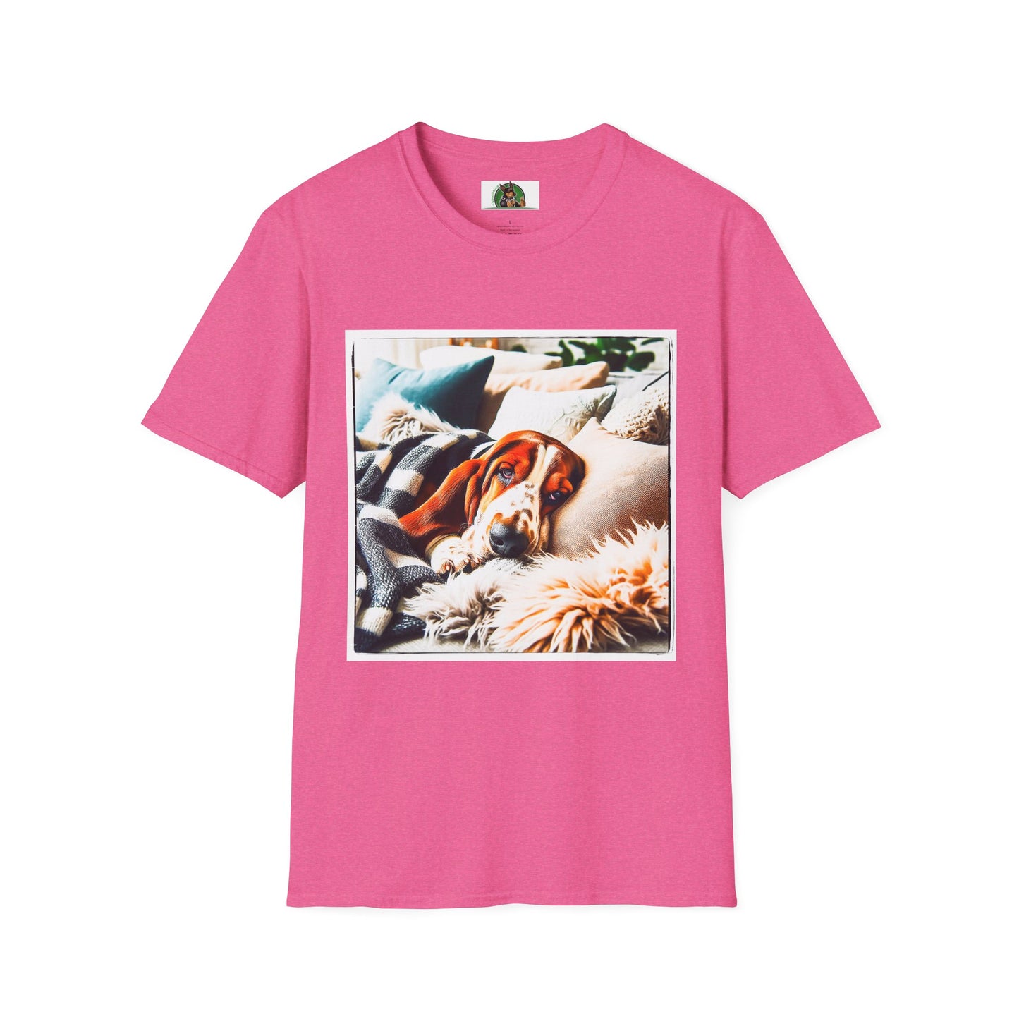 Basset Hound Sleeping In Comfy Blanket T-Shirt Printify S Heather Heliconia