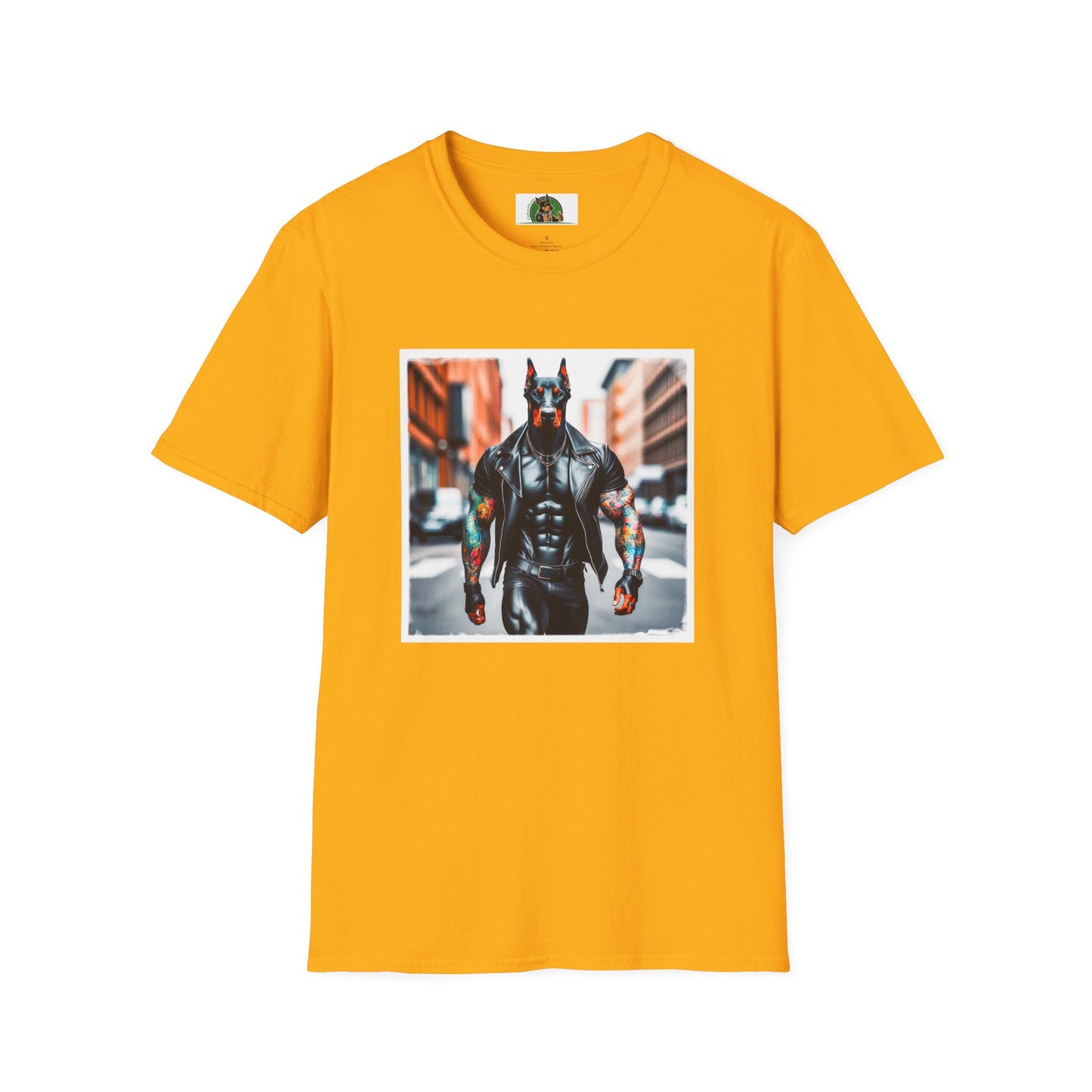 Doberman men in black t shirt T-Shirt Printify S Gold