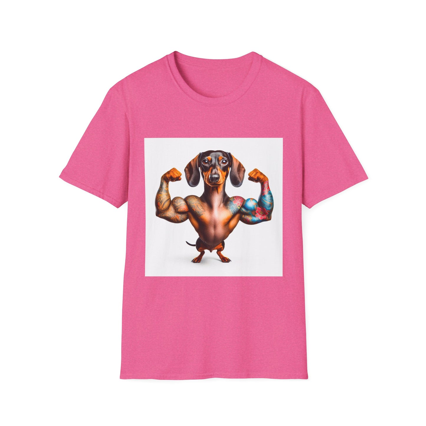 Dachshund muscles man t shirt T-Shirt Printify S Heather Heliconia