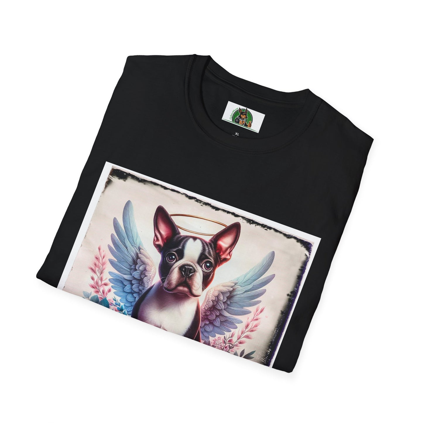 Boston Terrier Terrier Angel And Roses Tshirt T-Shirt Printify
