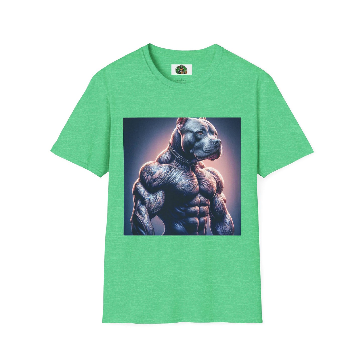 Pit Bull muscles man T-Shirt Printify S Heather Irish Green