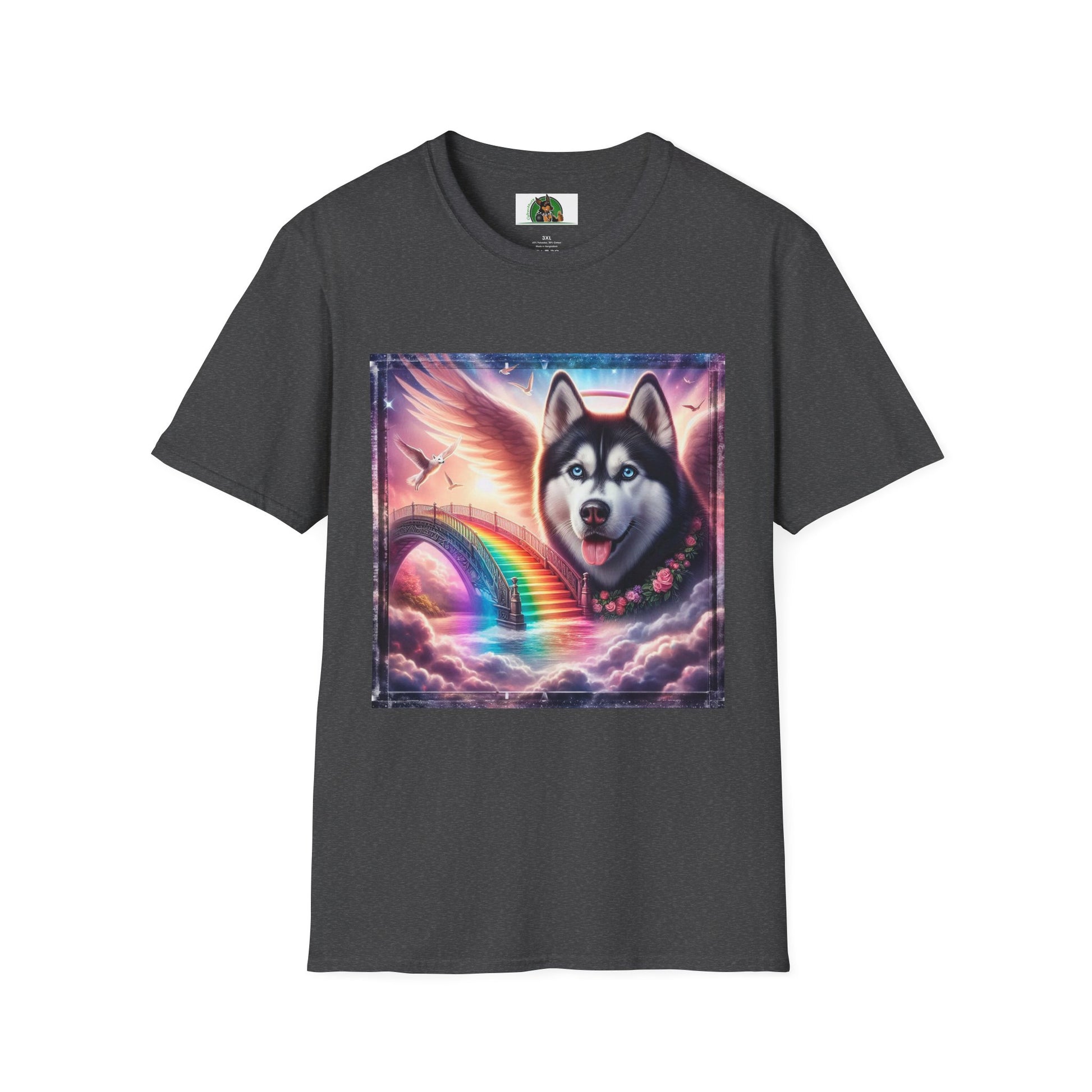 Husky rainbow bridge T-Shirt Printify XS Dark Heather