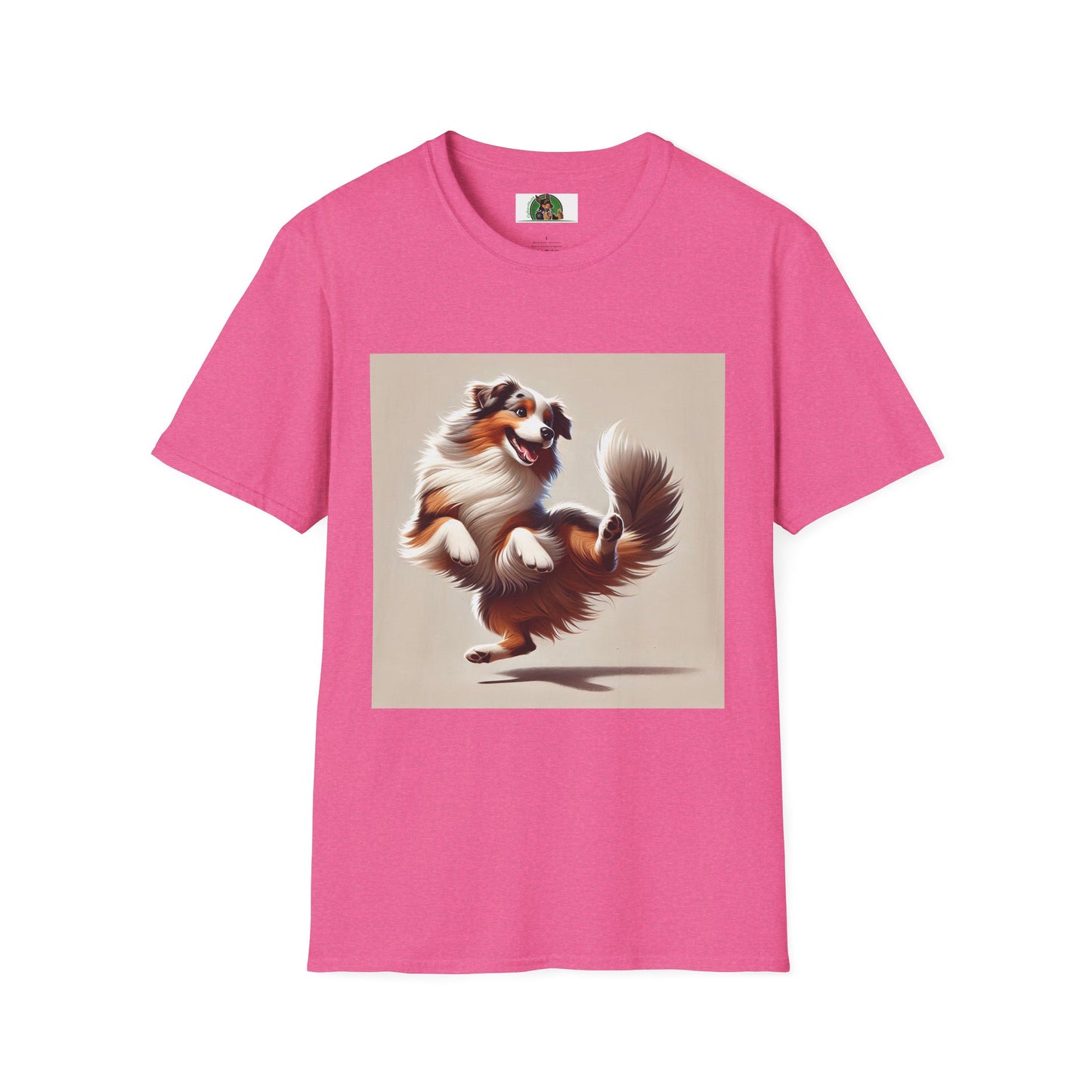 Dog Lover T-Shirt - Dancing Dog Australian Shepherd T-Shirt Printify S Heather Heliconia
