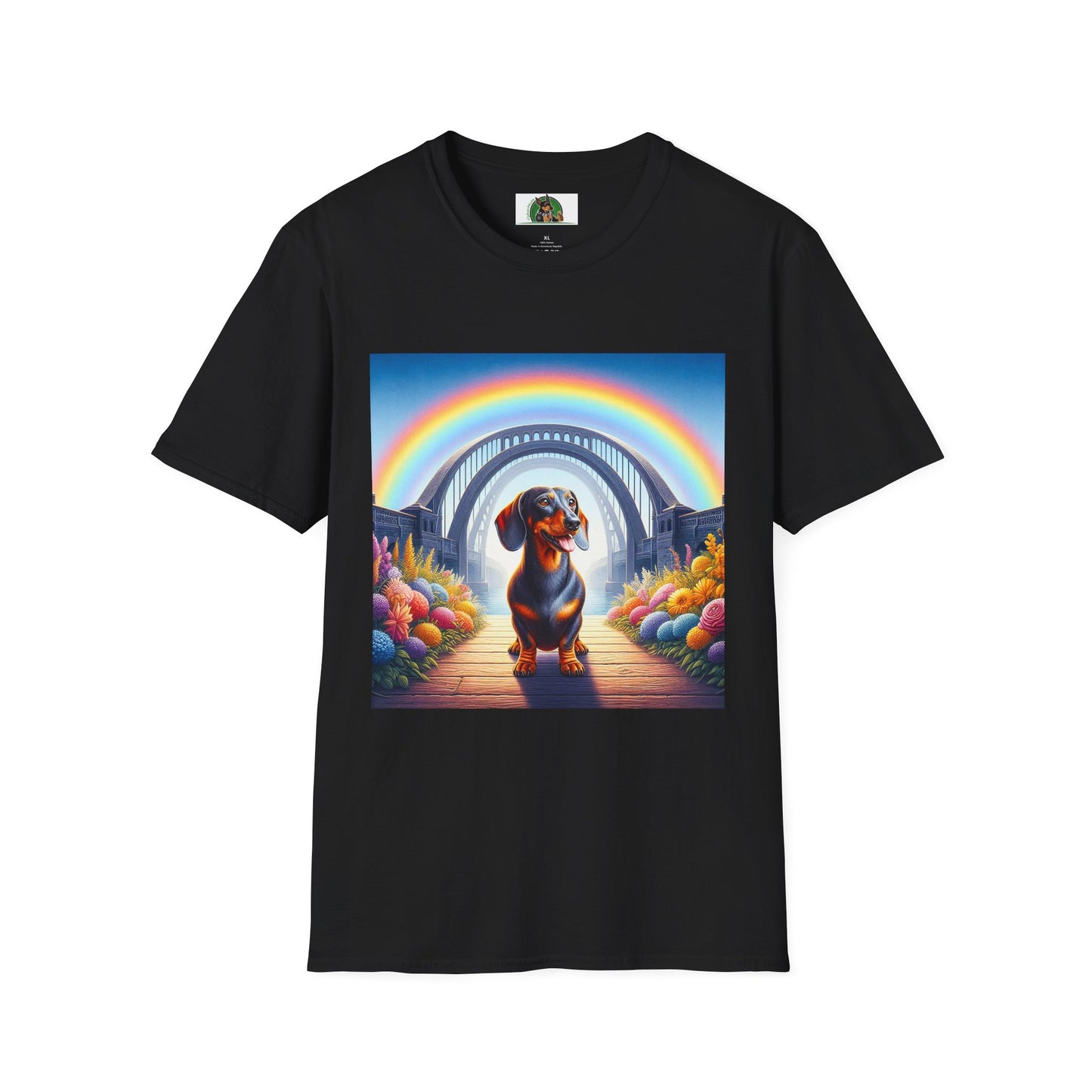 Dachshund rainbow bridge t shirt T-Shirt Printify Black S