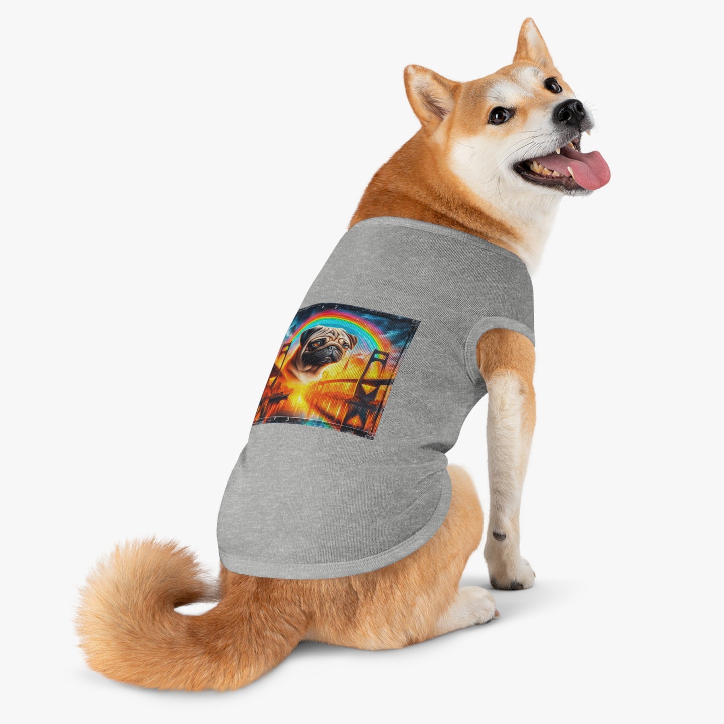 Pet Tank Top Pug bridge and rainbow