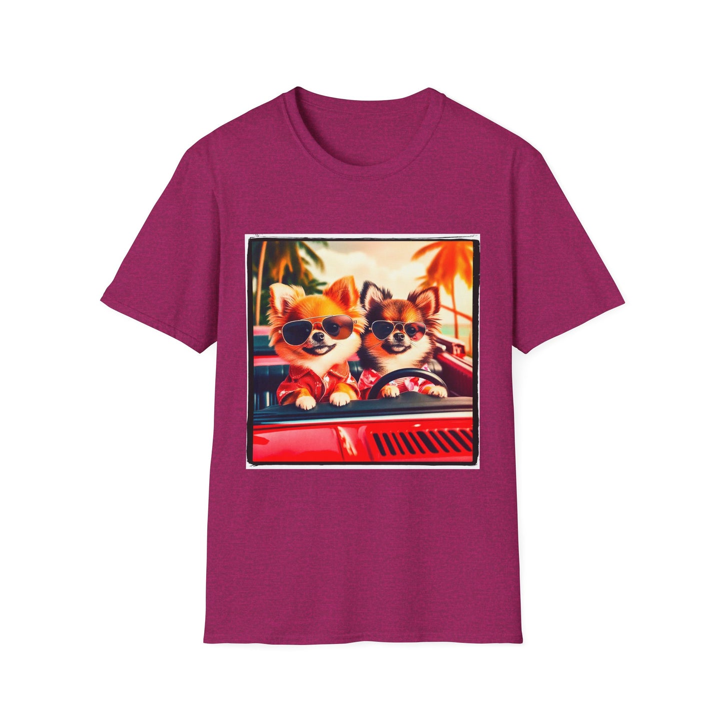 Chihuahua driving beach scene t shirt T-Shirt Printify S Antique Heliconia