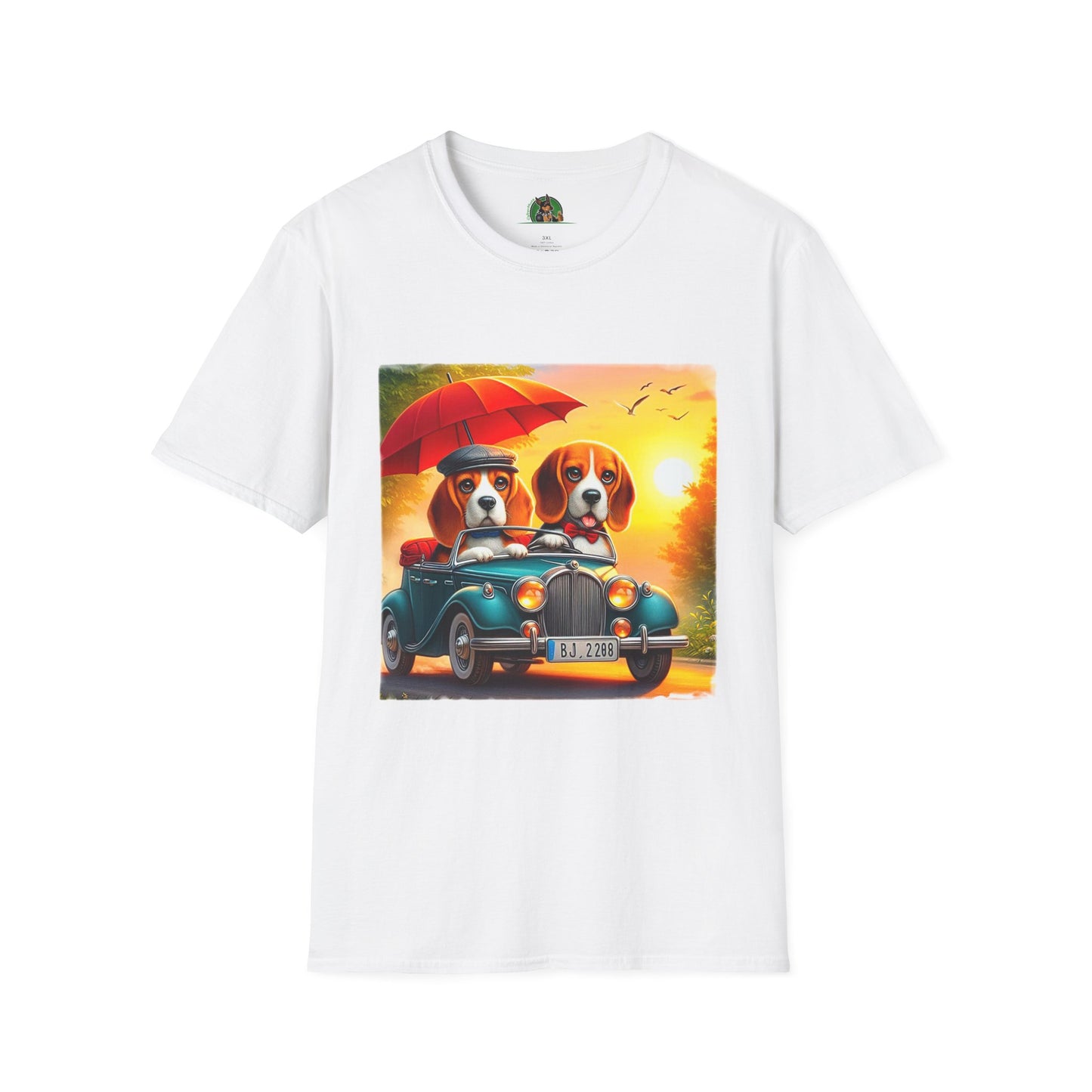 Wacky Beagle Couple In Tiny Car T-Shirt Printify XS White