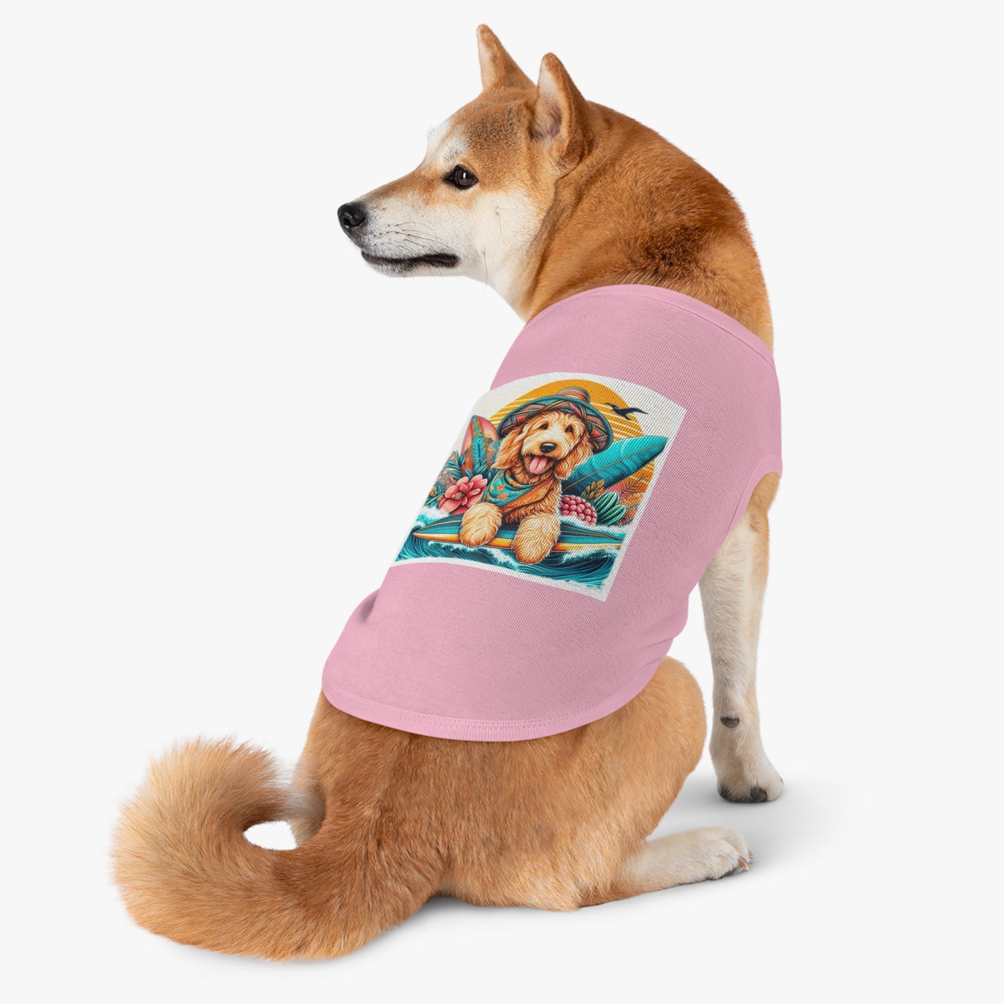 Pet Tank Golden Doodle pretty with flowers shirt