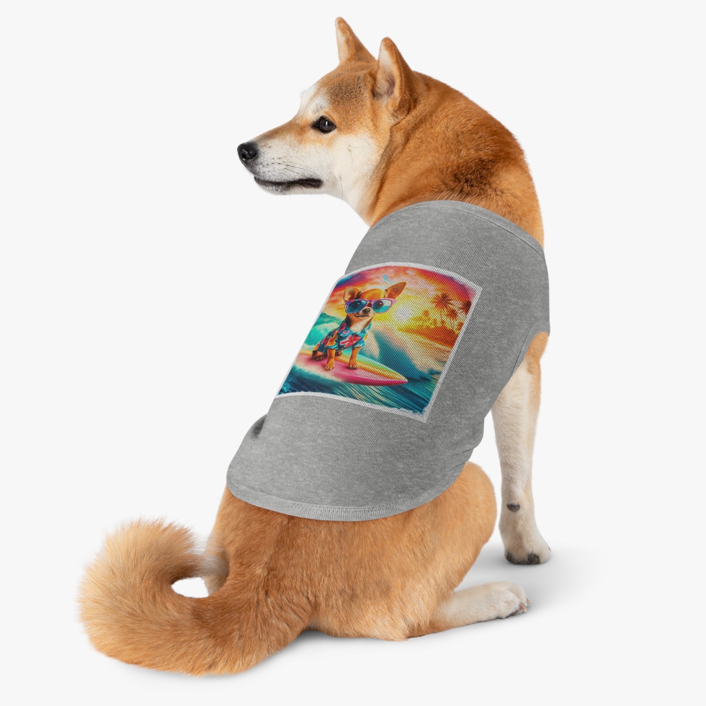 Pet Tank Top Chihuahua colorful waves t shirt Pets Printify