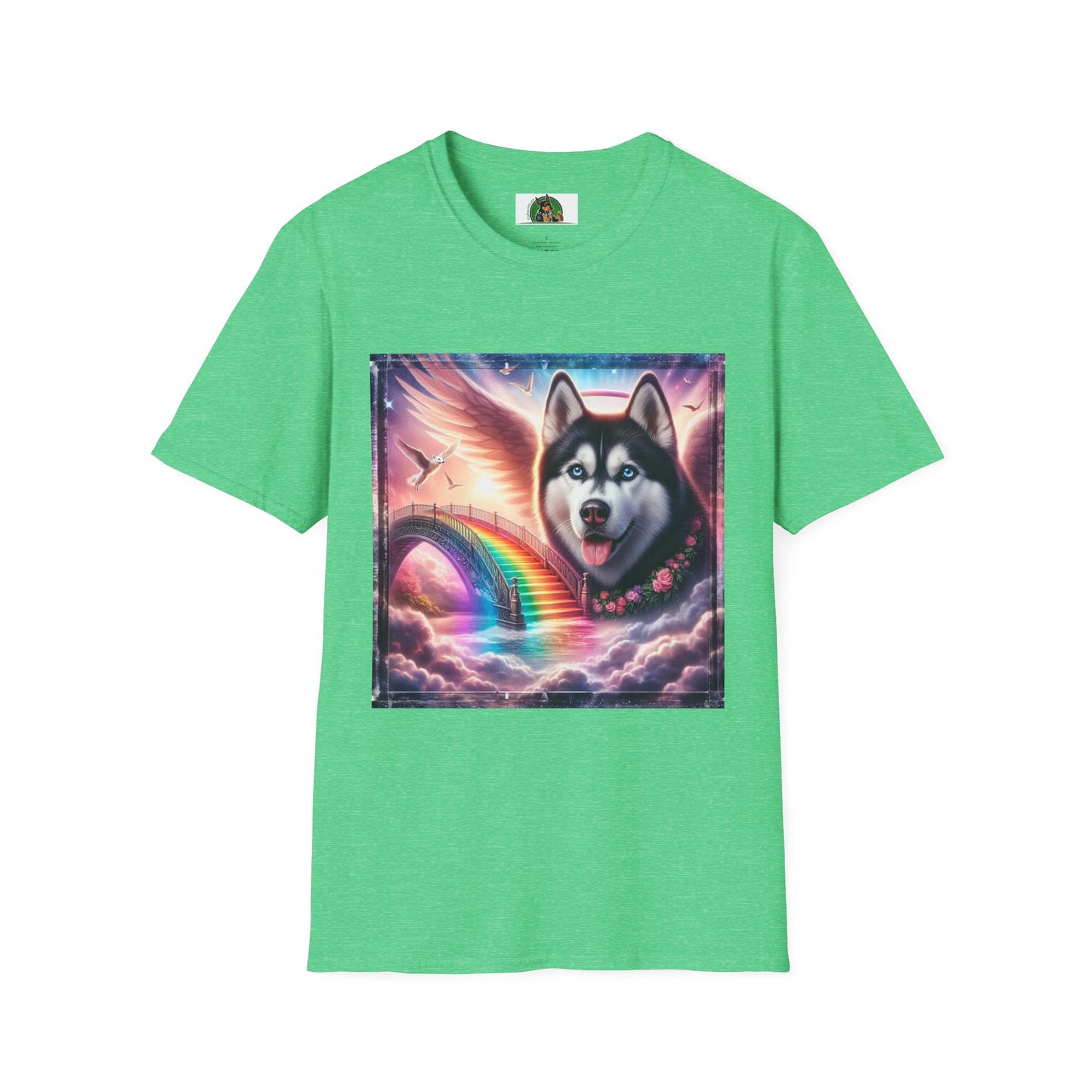 Husky rainbow bridge T-Shirt Printify S Heather Irish Green
