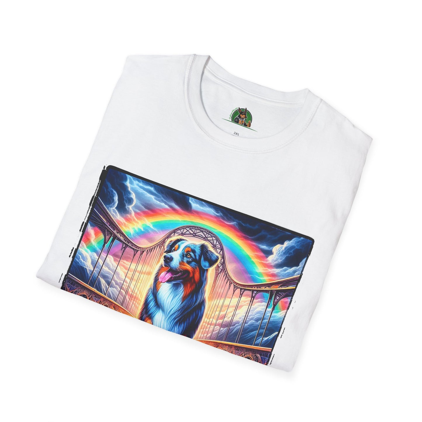 Australian Shepherd Walking Rainbow Bridge T-Shirt Printify