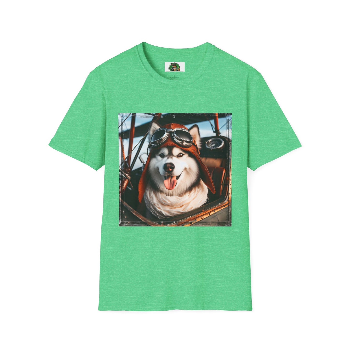 Husky pilot T-Shirt Printify S Heather Irish Green