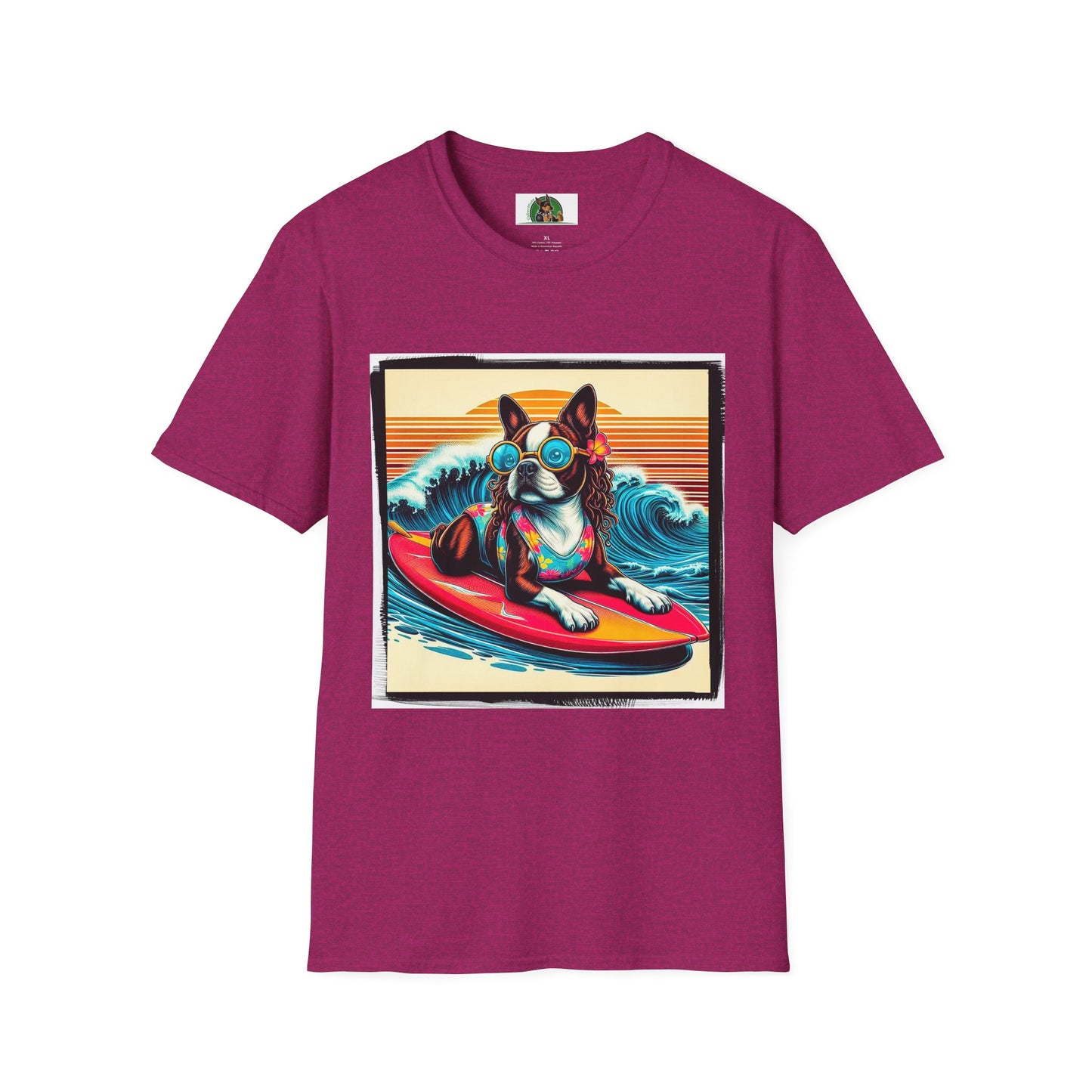 Boston Terrier Surfer Dog T-Shirt Printify S Antique Heliconia
