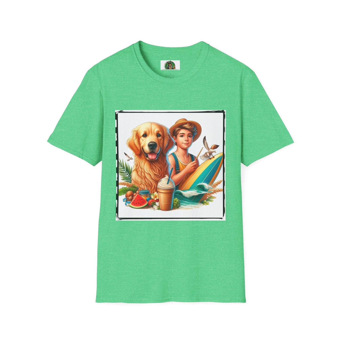 Golden Retriever boy and handsome puppy T-Shirt Printify S Heather Irish Green