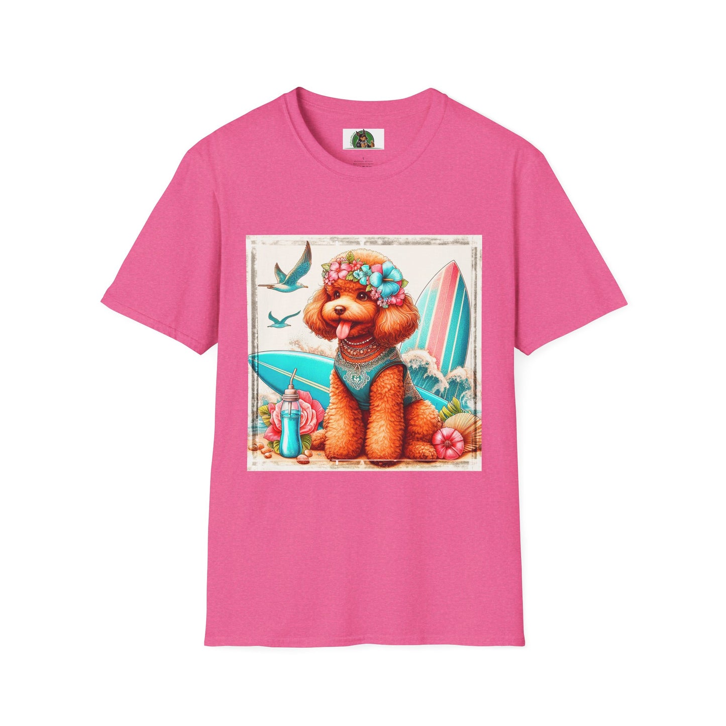 Poodle beach surfer babe t shirt T-Shirt Printify S Heather Heliconia