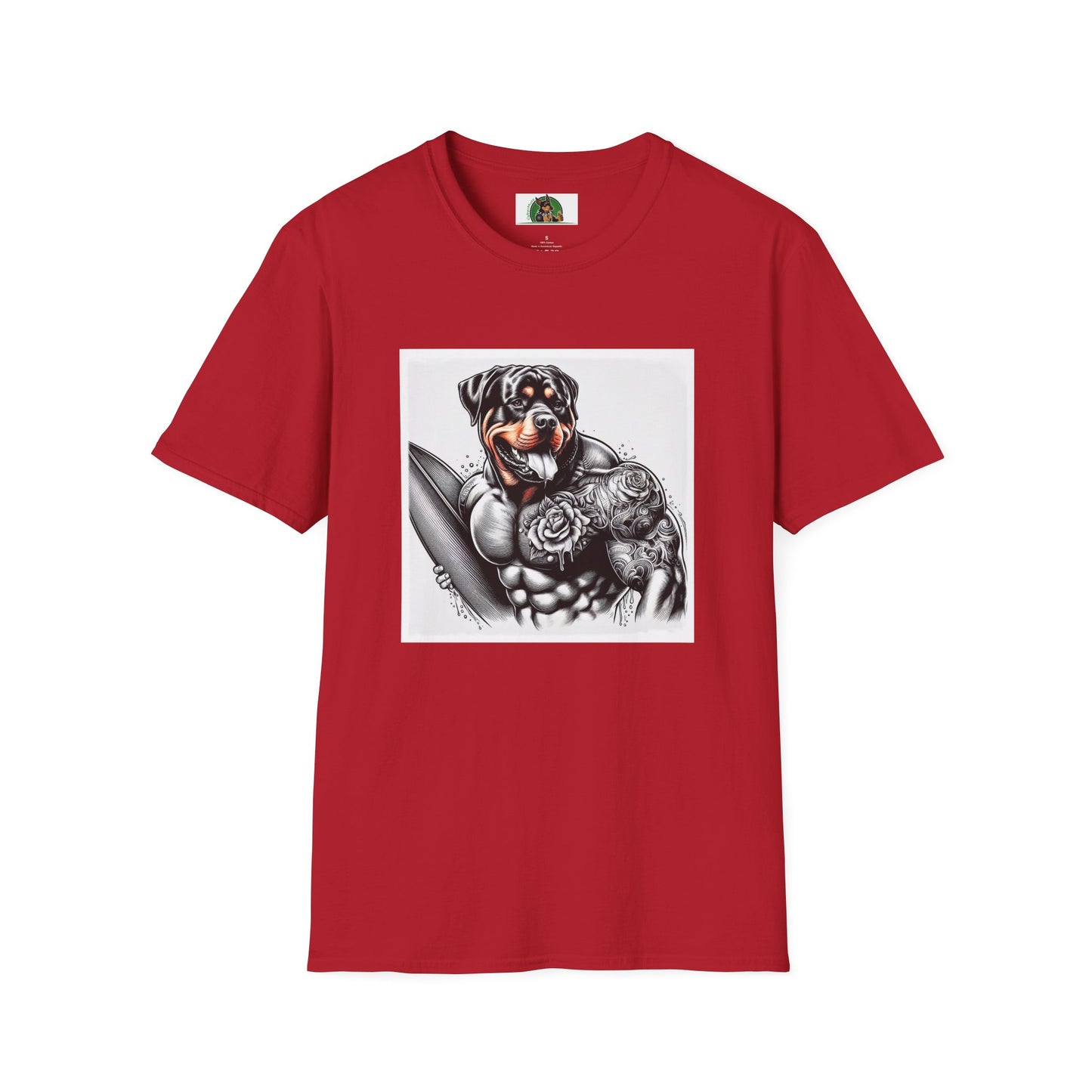 Rottweiler muscles surfer shirt T-Shirt Printify S Cherry Red