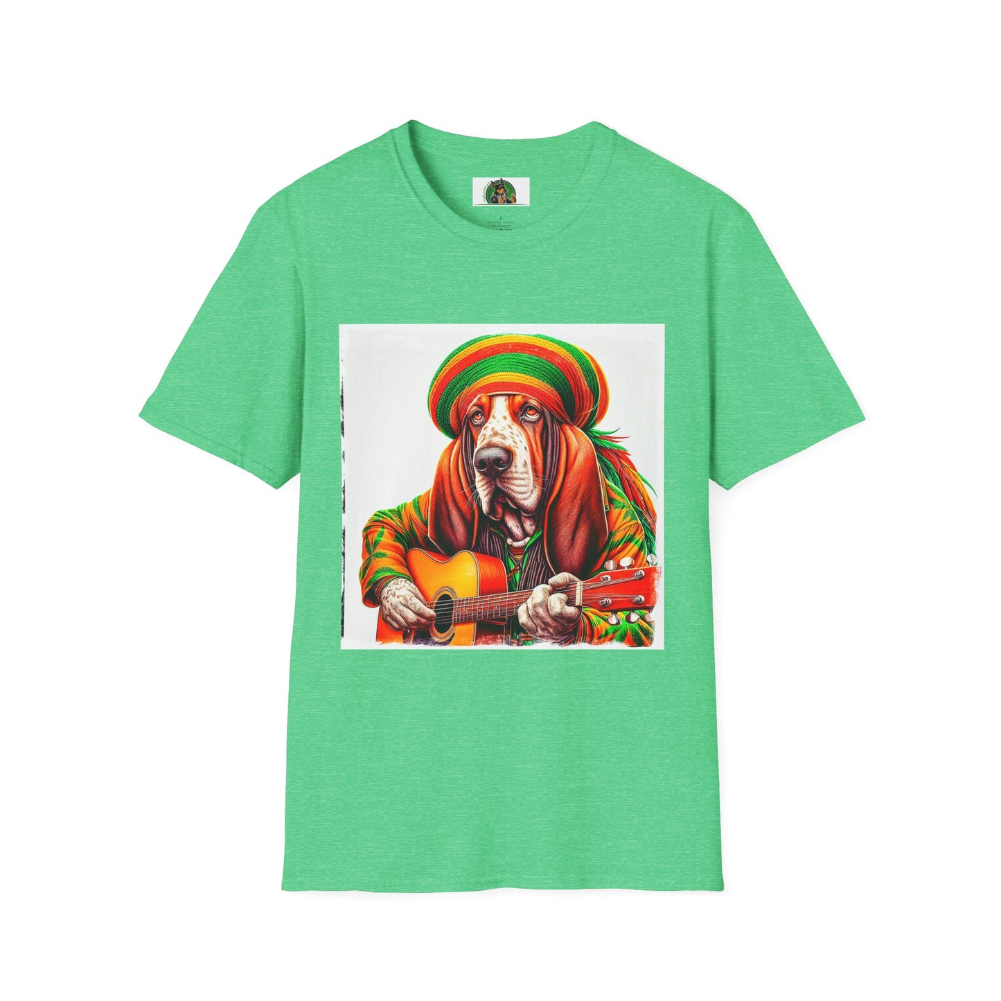 Basset Hound Rasta Dog Playing Guitar T-Shirt Printify S Heather Irish Green