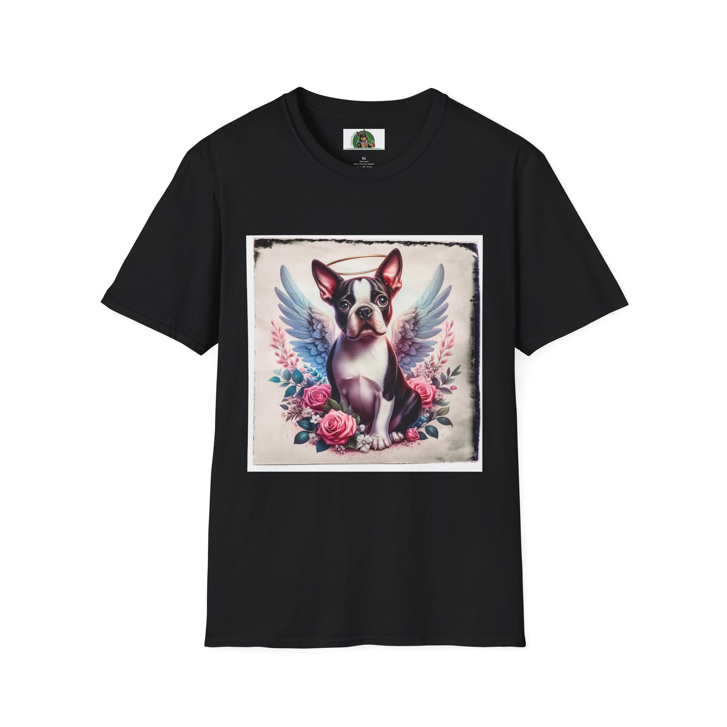 Boston Terrier Terrier Angel And Roses Tshirt T-Shirt Printify XS Black