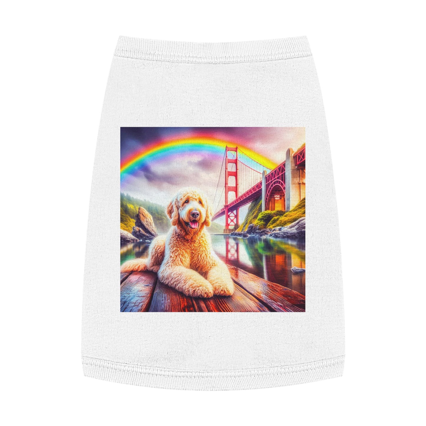 Pet Tank Golden Doodle pretty rainbow shirt Pets Printify M White