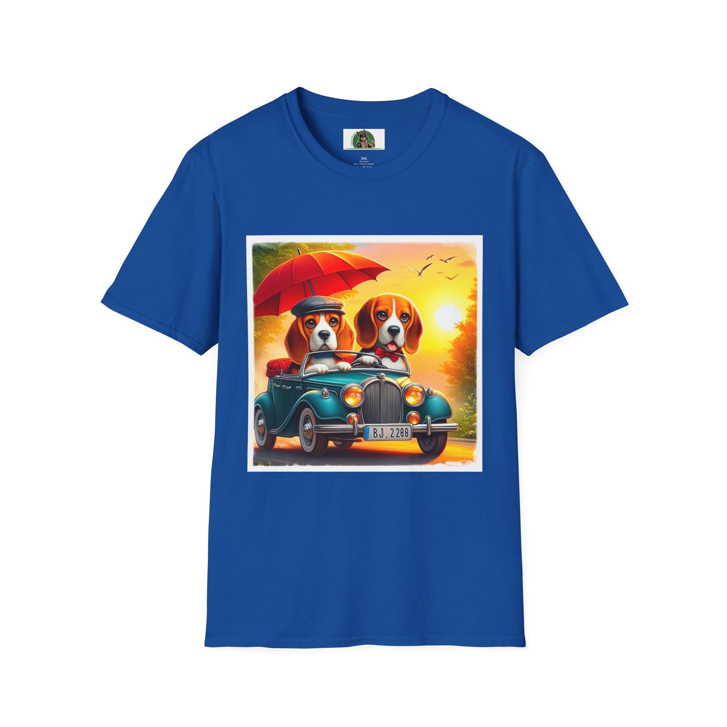Wacky Beagle Couple In Tiny Car T-Shirt Printify XS Royal