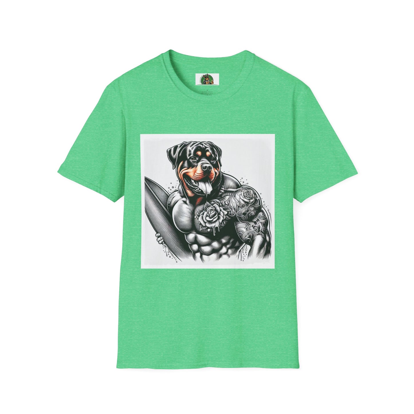 Rottweiler muscles surfer shirt T-Shirt Printify S Heather Irish Green
