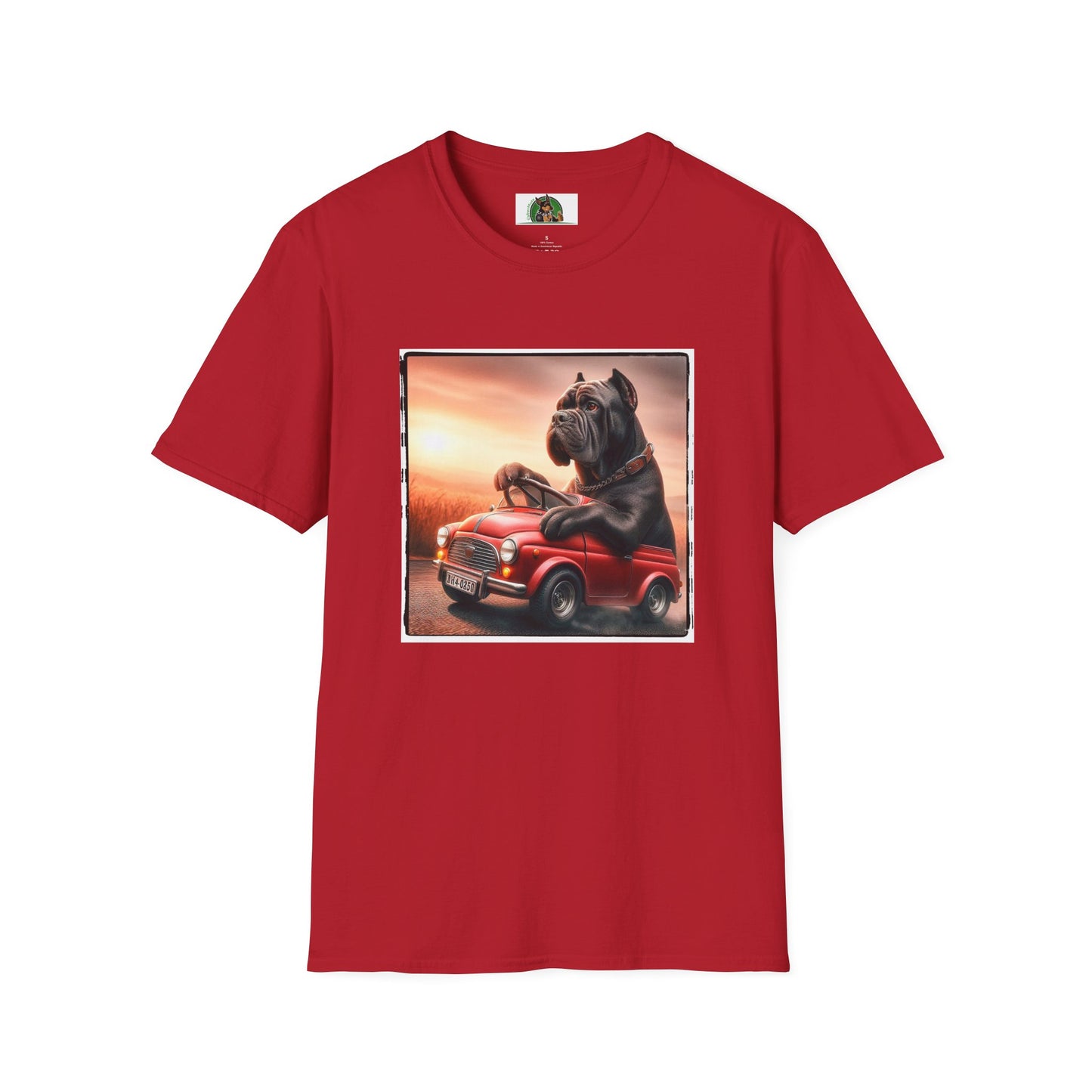 Wacky Cane Corso Driving Little Car T-Shirt Printify S Cherry Red