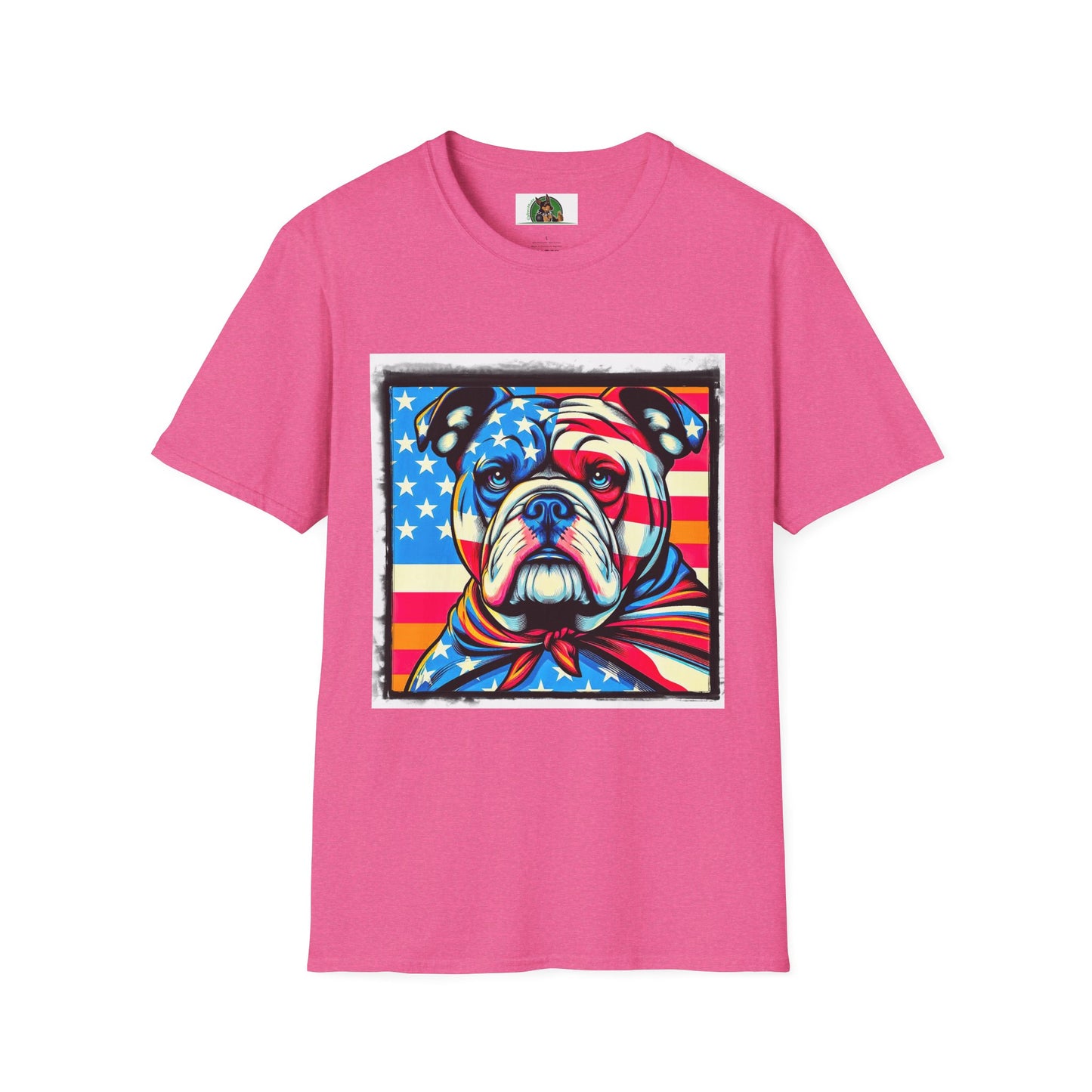 Bulldog Stars and Stripes t shirt T-Shirt Printify S Heather Heliconia
