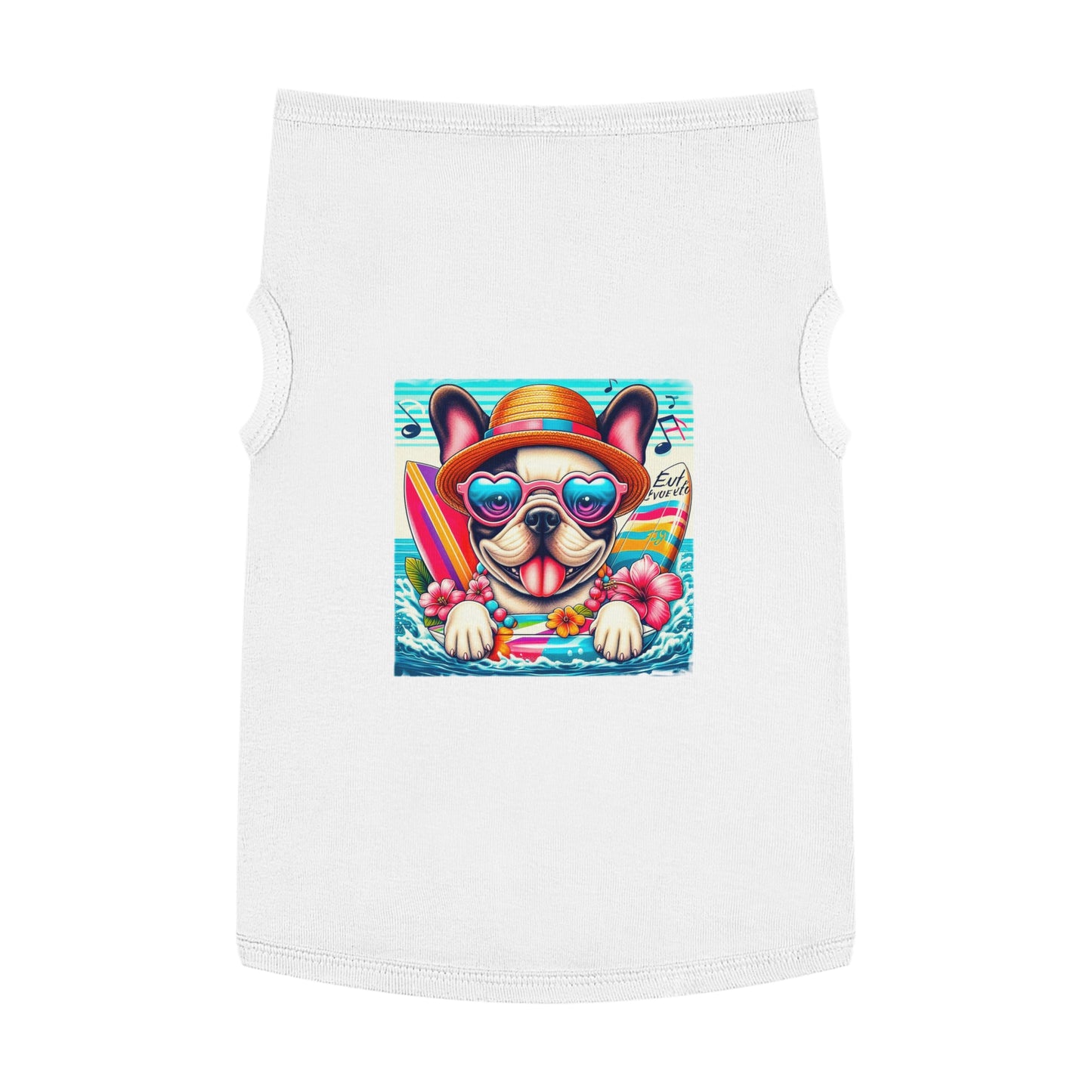 Pet Tank Top French Bulldog colorful surfing t shirt Pets Printify XL White