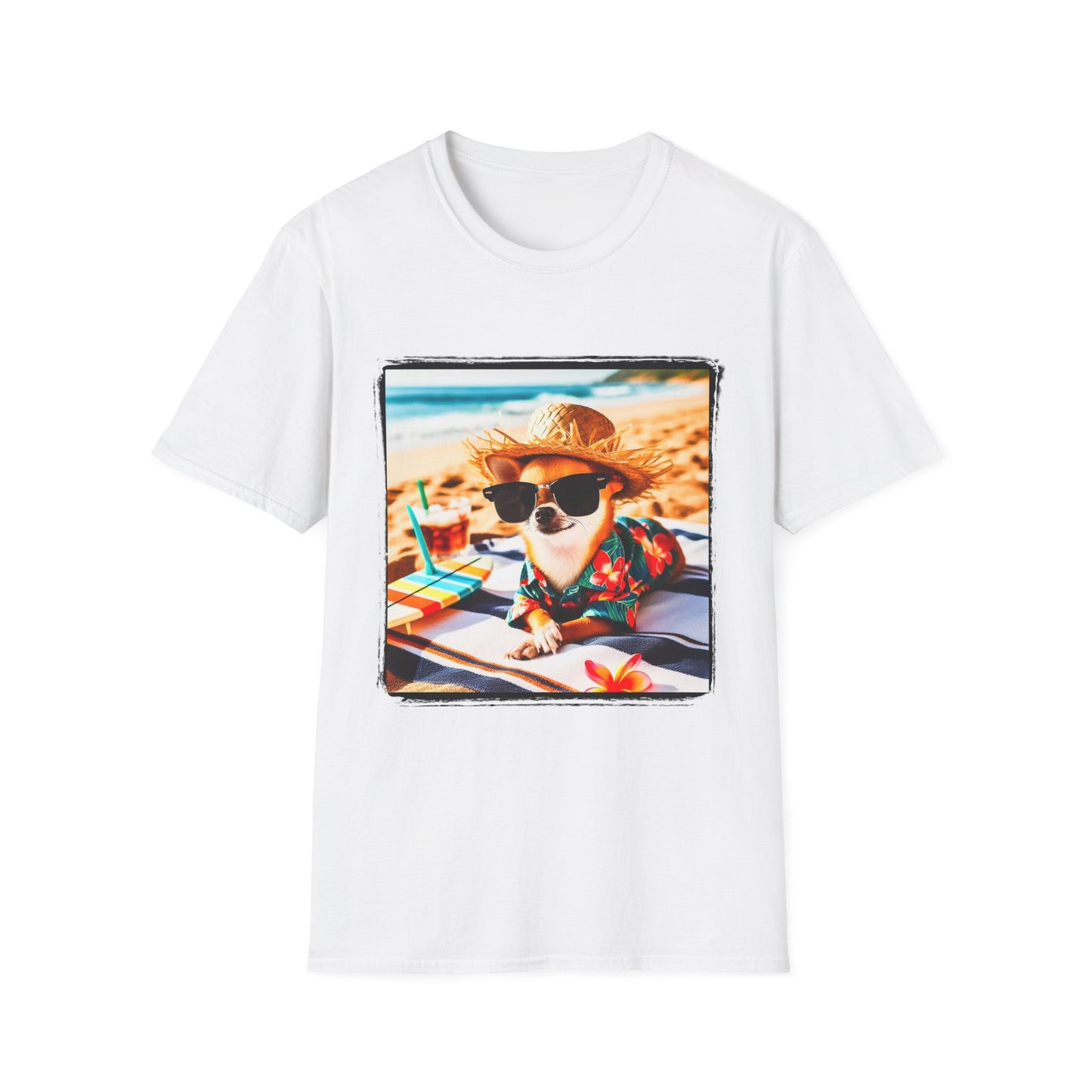 Chihuahua beach scene t shirt T-Shirt Printify XS White