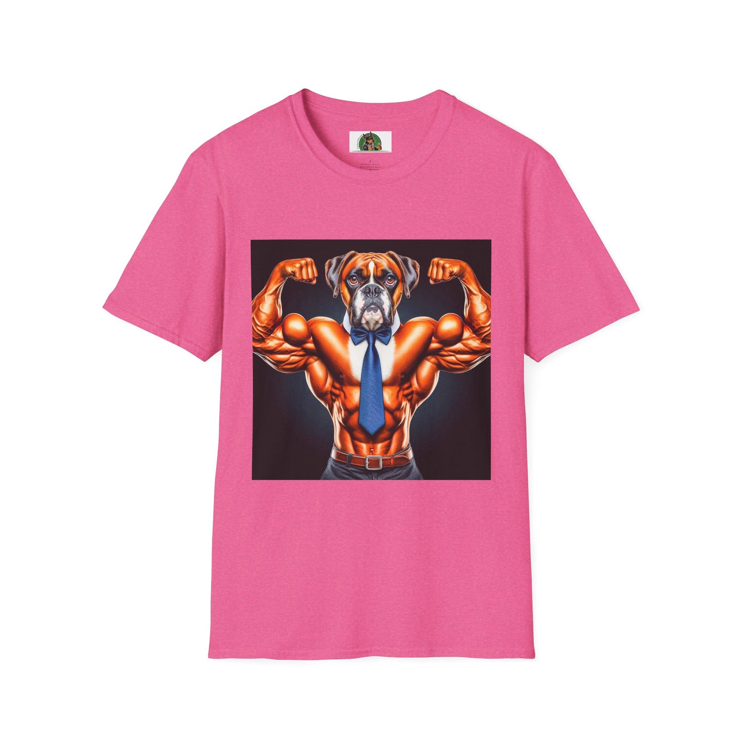 Boxer Muscle Dog Wearing Tie TShirt T-Shirt Printify S Heather Heliconia
