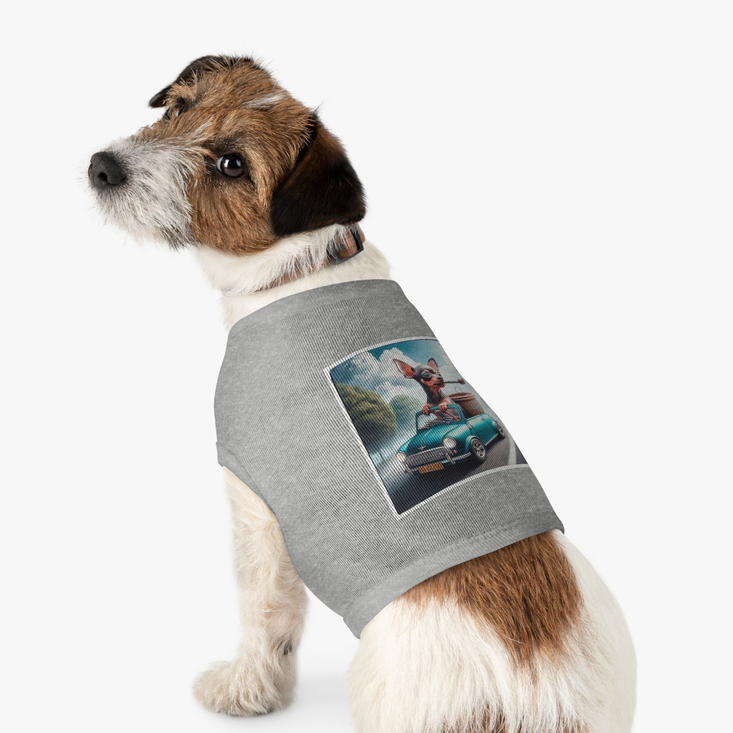 - Min Pin Tank Tops driving and smoking Pets Printify