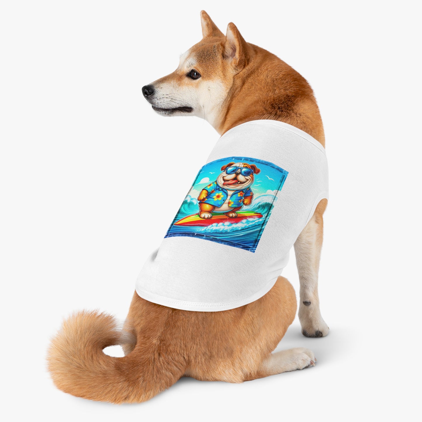 Pet Tank Top Bulldog surfing dog t shirt