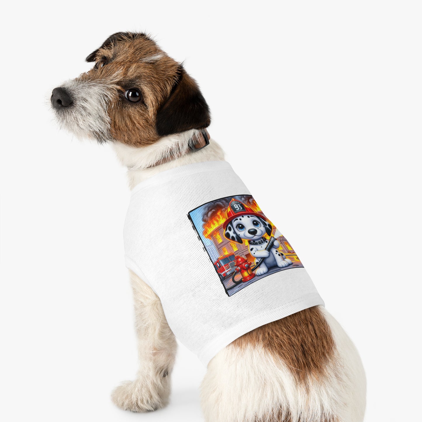 Pet Tank Top Dalmatian small fireman t shirt Pets Printify
