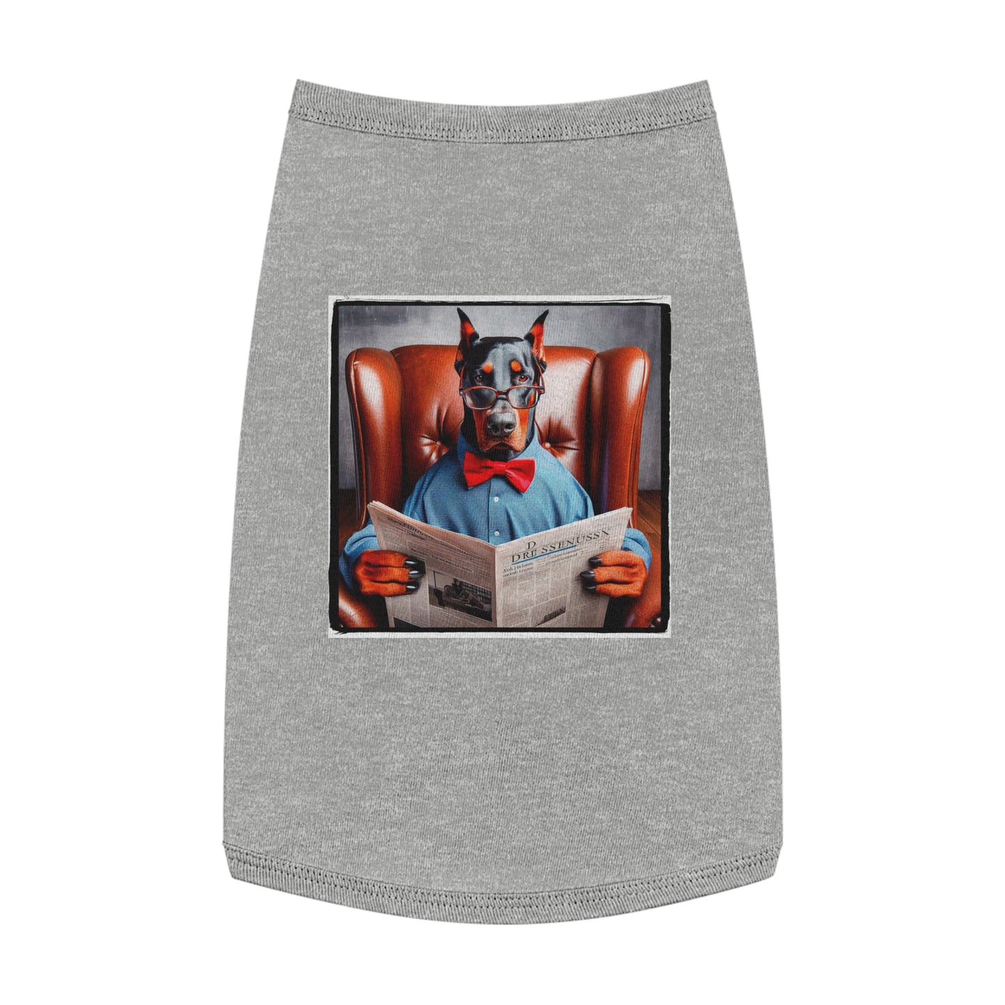 Pet Tank Top Doberman paper reading Pets Printify L Heather