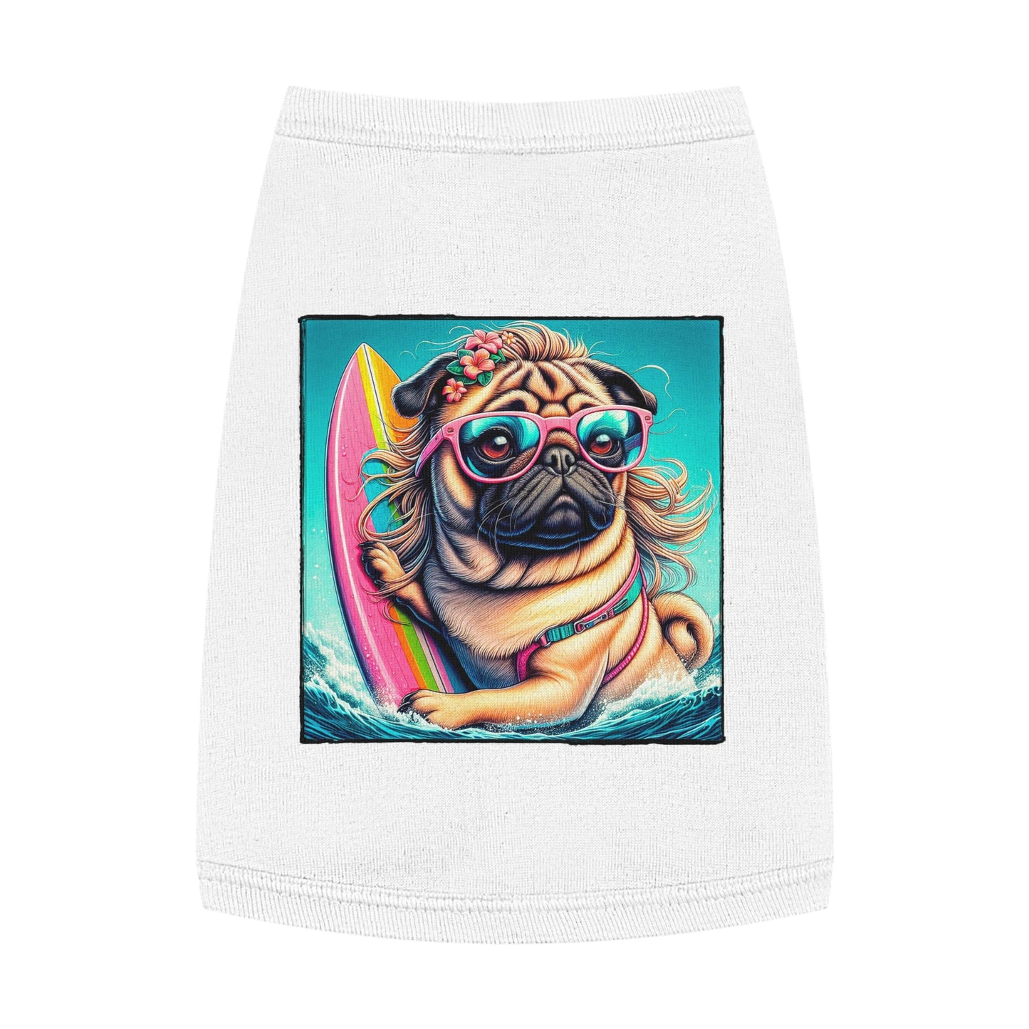 Pet Tank Top Pug surfer puppy Pets Printify M White
