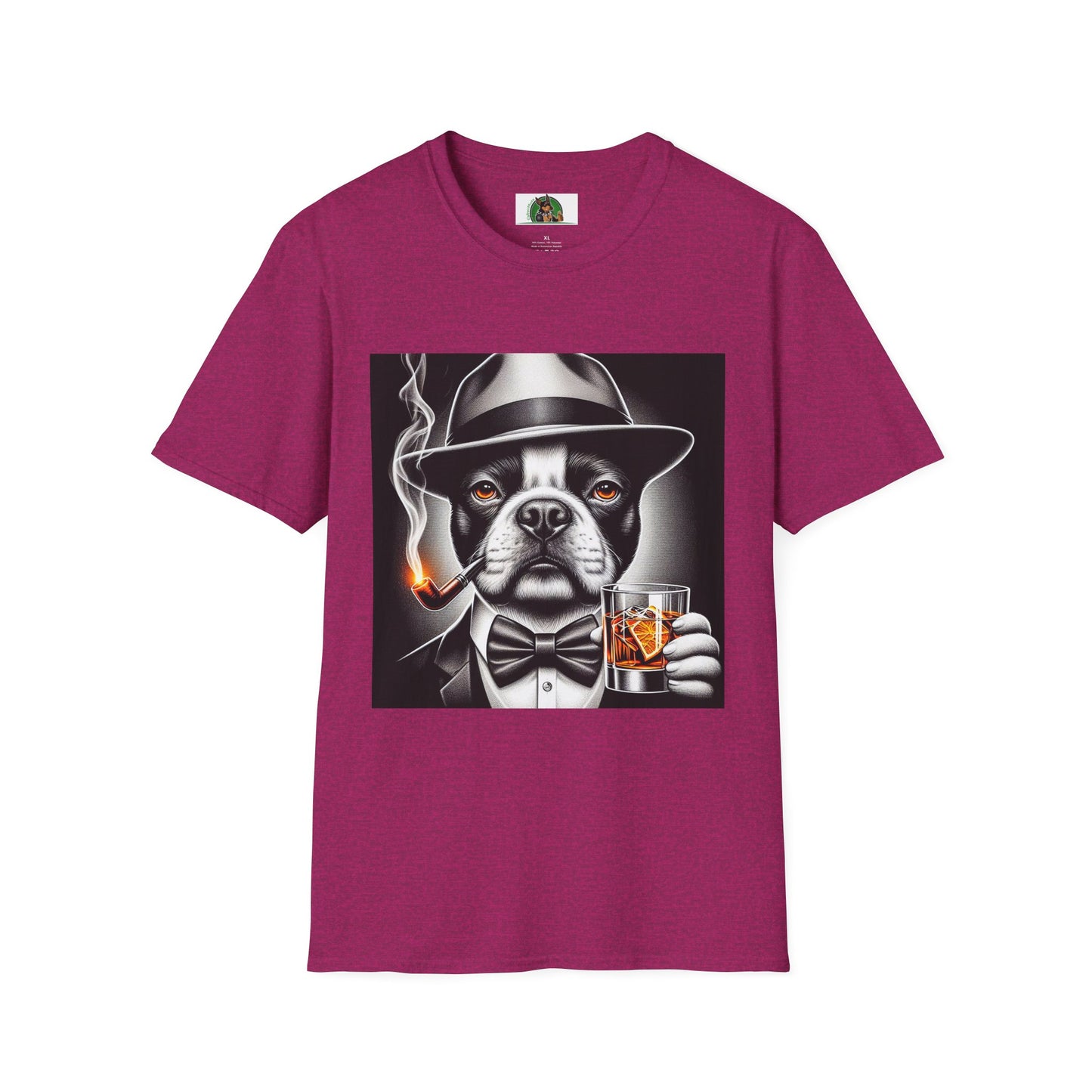 Boston Terrier Dog Smoking Pipe Drinking Whiskey T-Shirt Printify S Antique Heliconia
