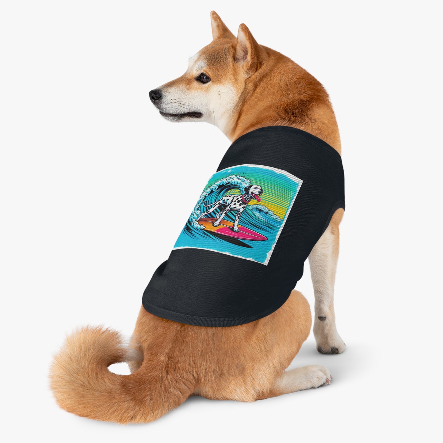 Pet Tank Top Dalmatian colorful waves t shirt Pets Printify