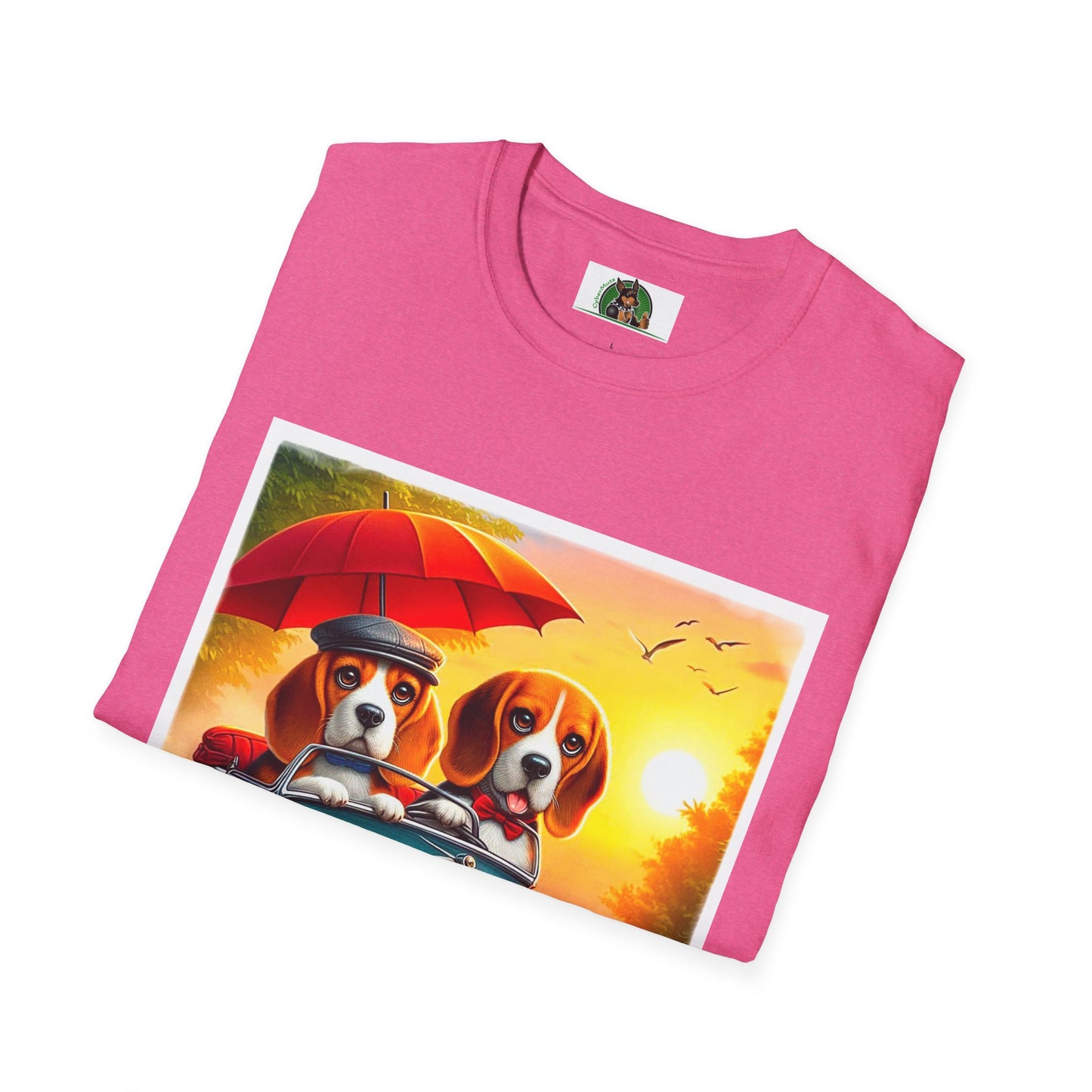 Wacky Beagle Couple In Tiny Car T-Shirt Printify