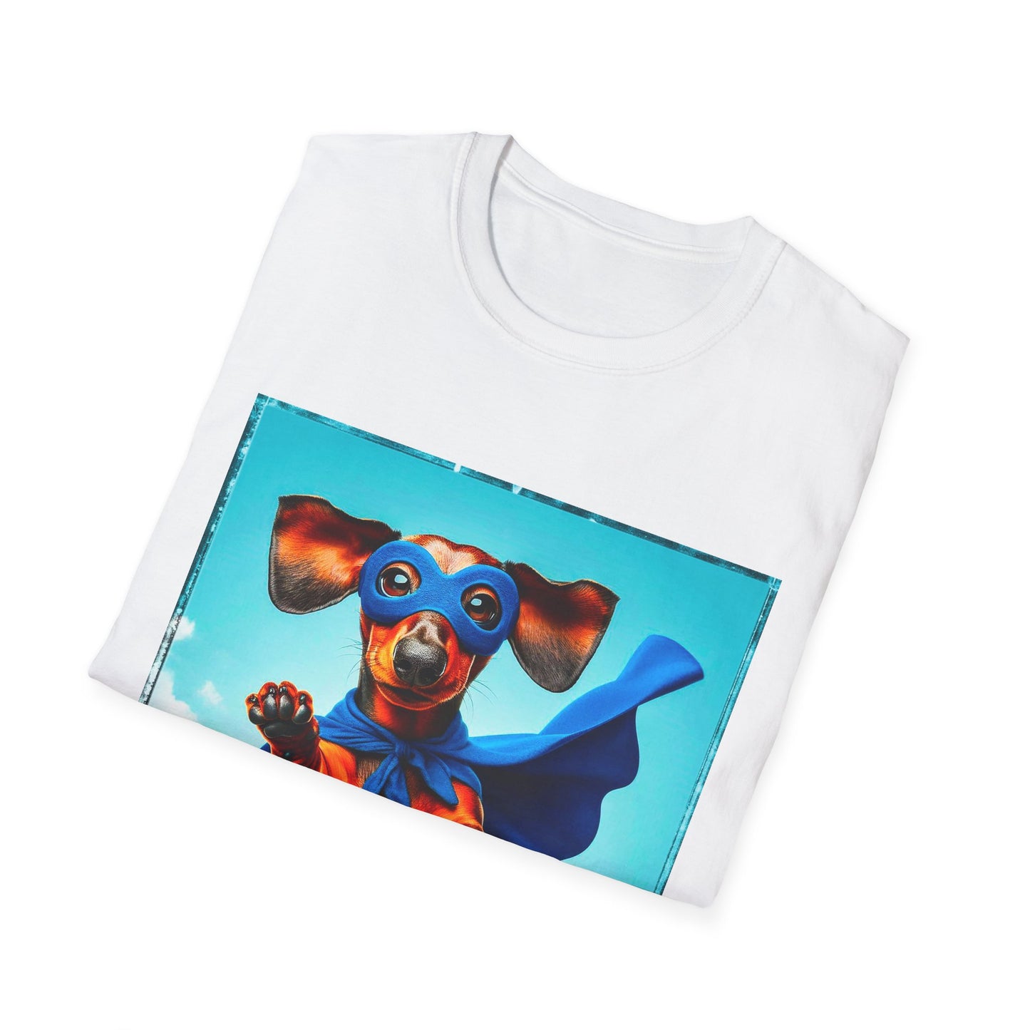Dachshund flying superhero t shirt T-Shirt Printify