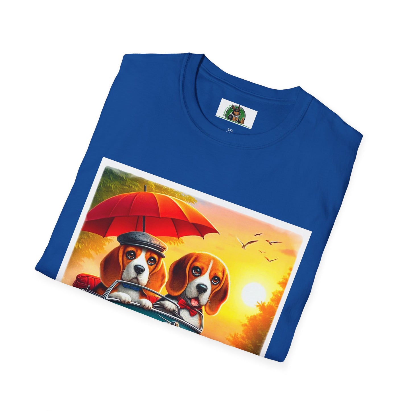Wacky Beagle Couple In Tiny Car T-Shirt Printify