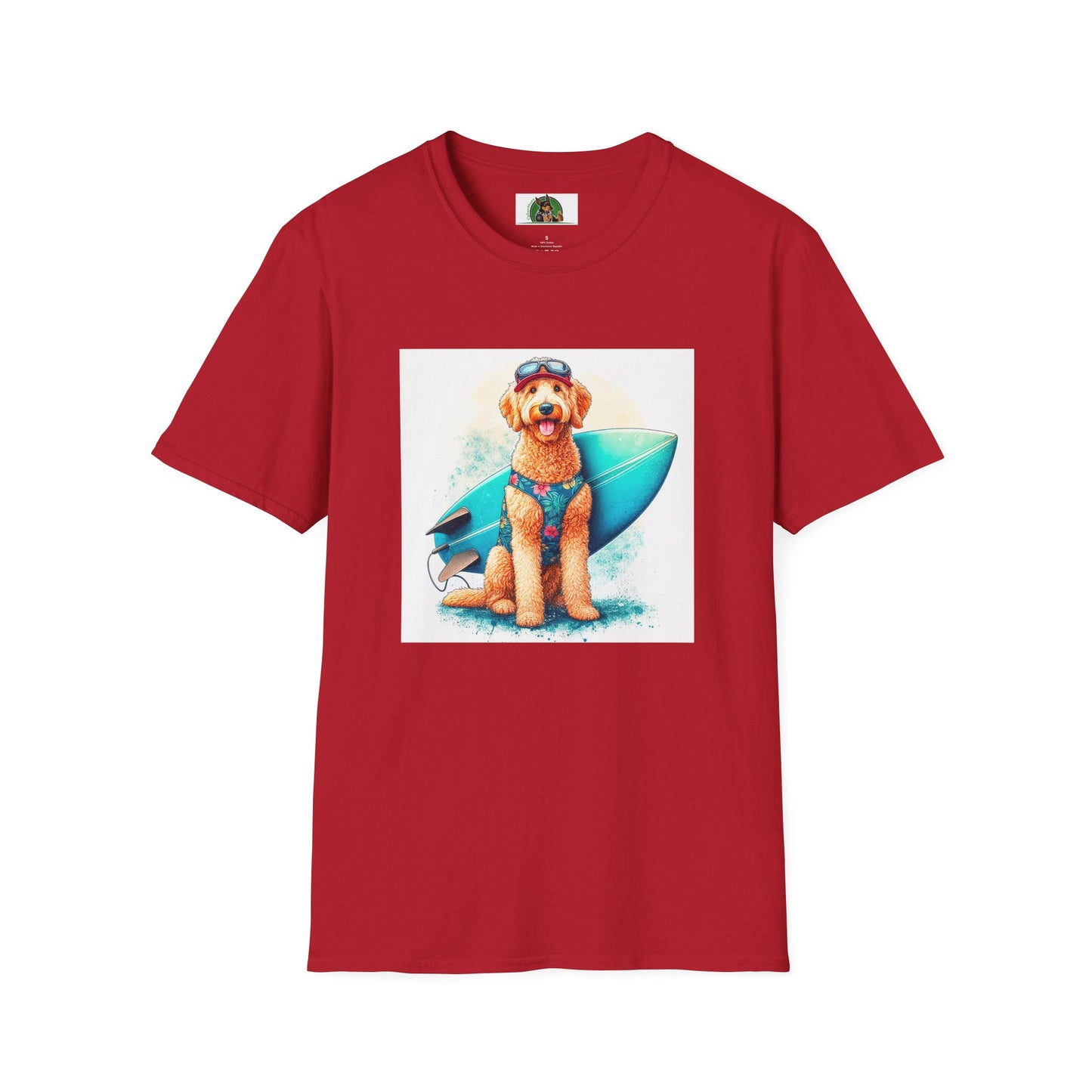 Golden Doodle surfer dude t shirt T-Shirt Printify S Cherry Red