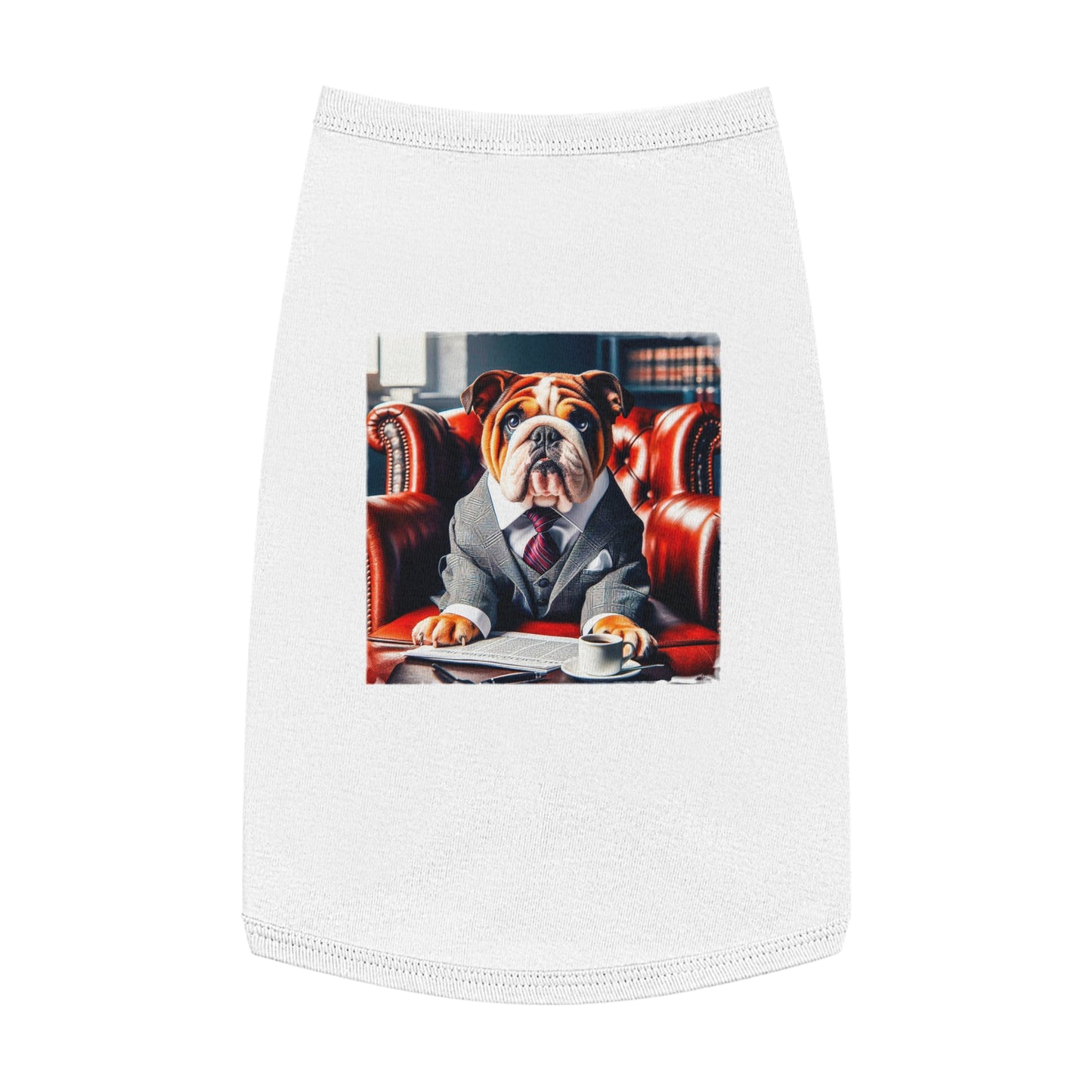 Pet Tank Top Bulldog sitting business man t shirt Pets Printify L White