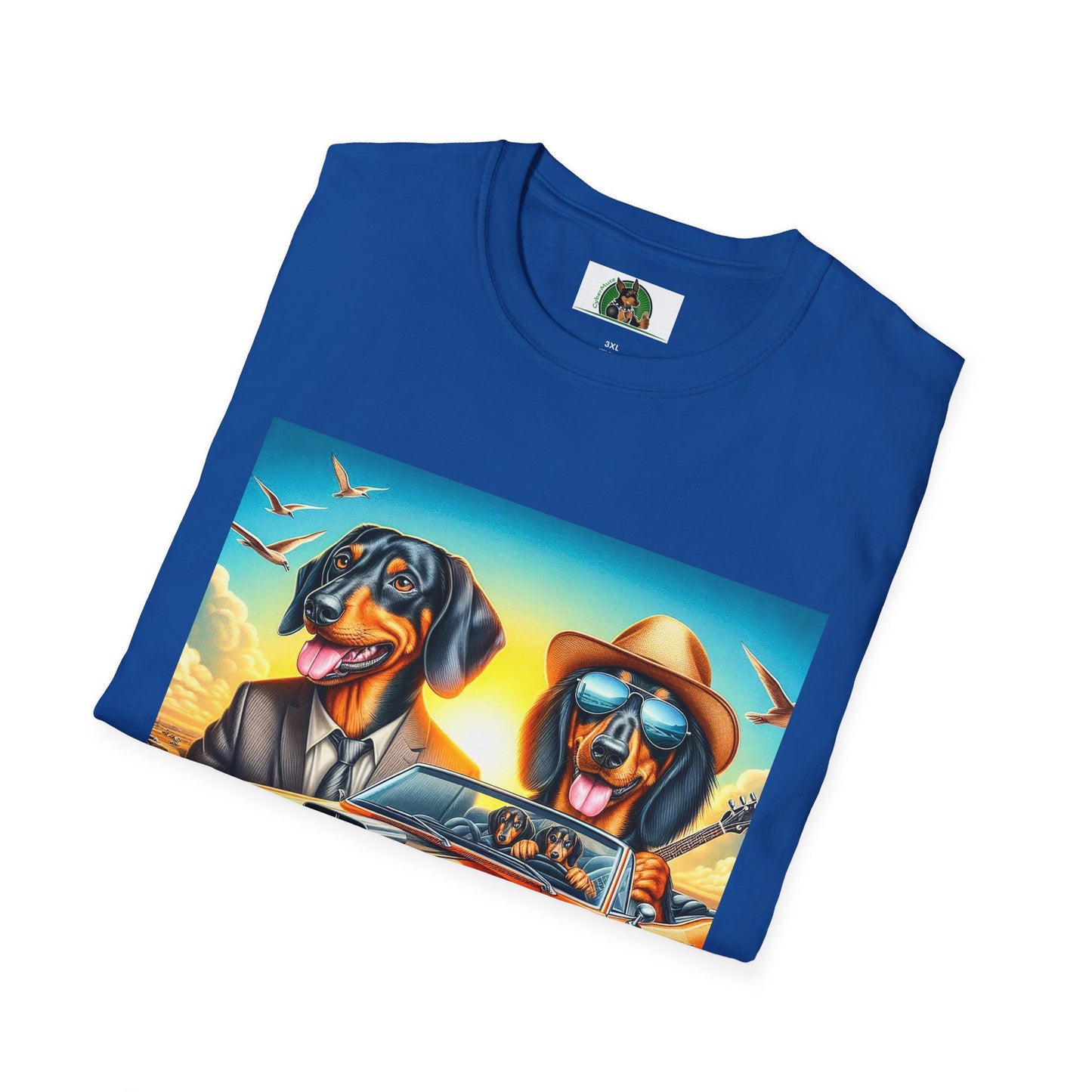 Dachshund car driving t shirt T-Shirt Printify