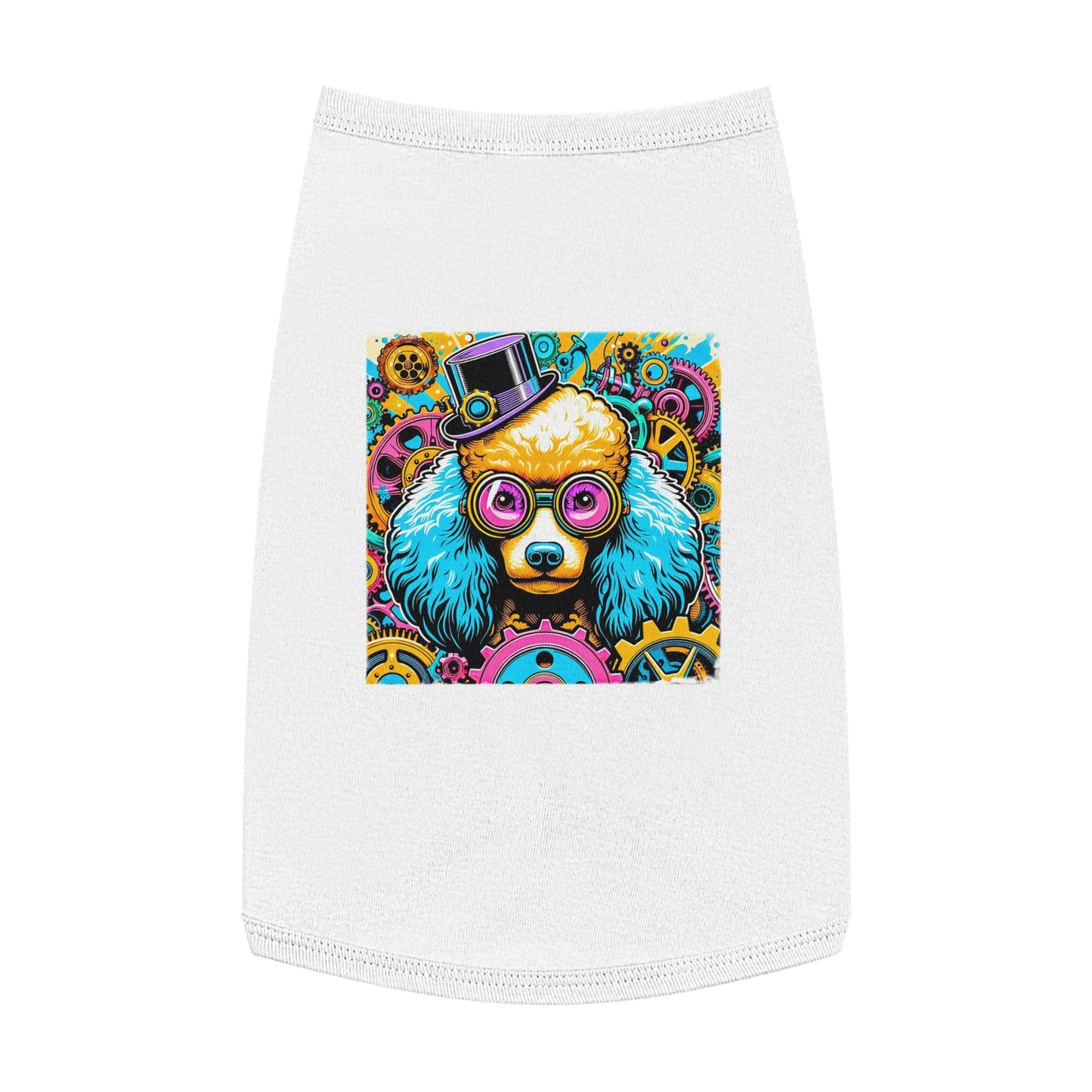 Pet Tank Top Poodle pink and blue steam punk Pets Printify L White