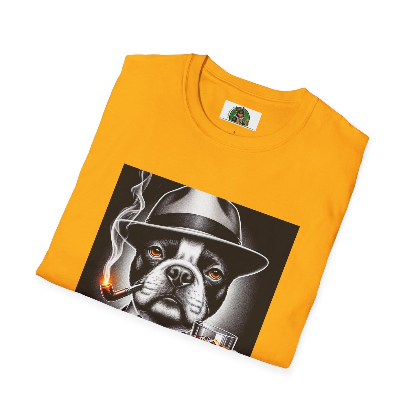 Boston Terrier Dog Smoking Pipe Drinking Whiskey T-Shirt Printify