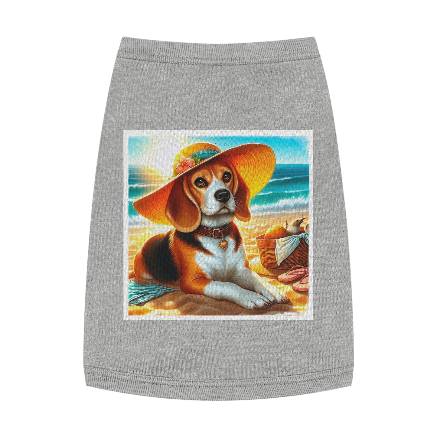 Pet Tank Top Beagle Wearing Sun Hat Pets Printify M Heather
