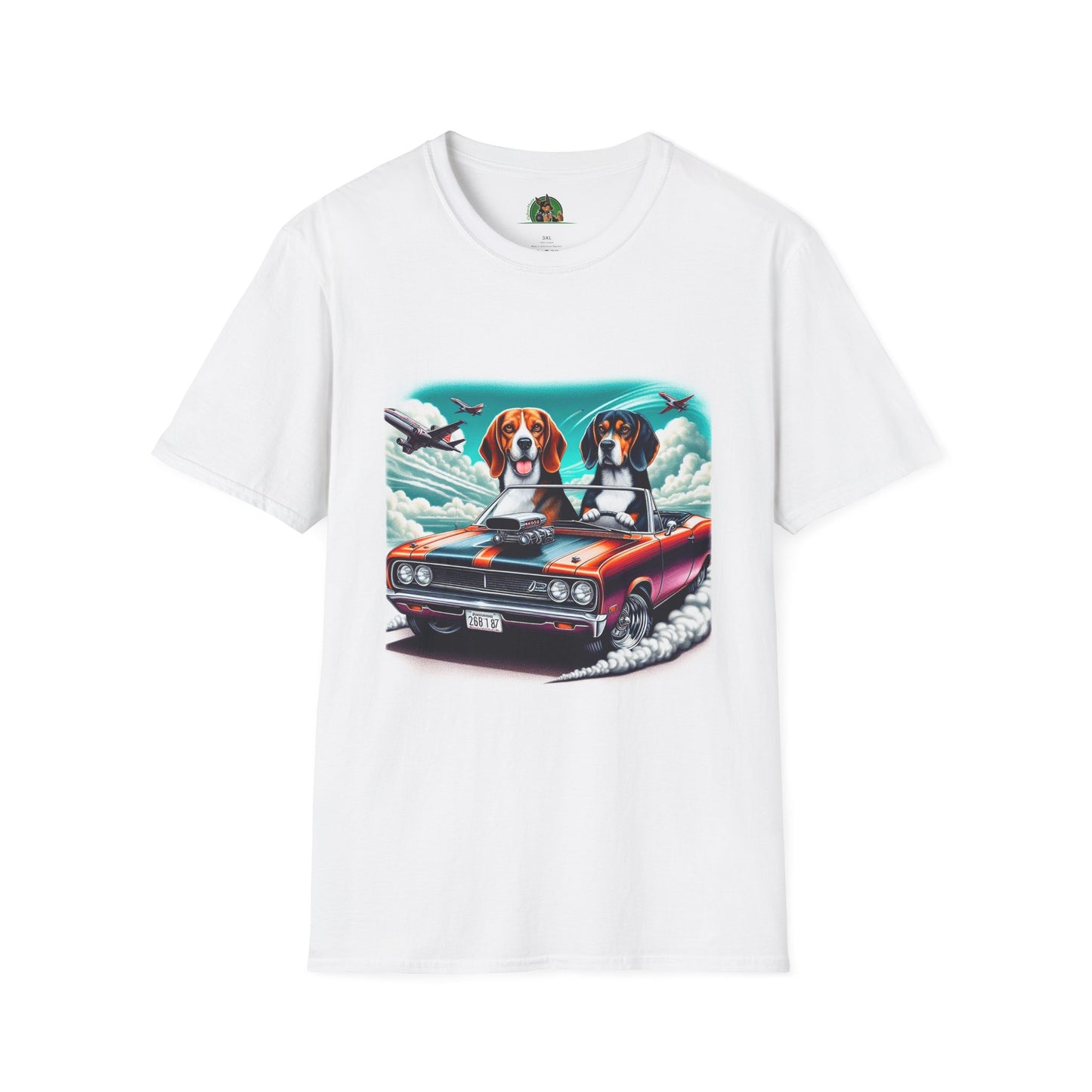 Beagle Dogs Softstyle T-Shirt - Wacky Sports Car Design T-Shirt Printify XS White