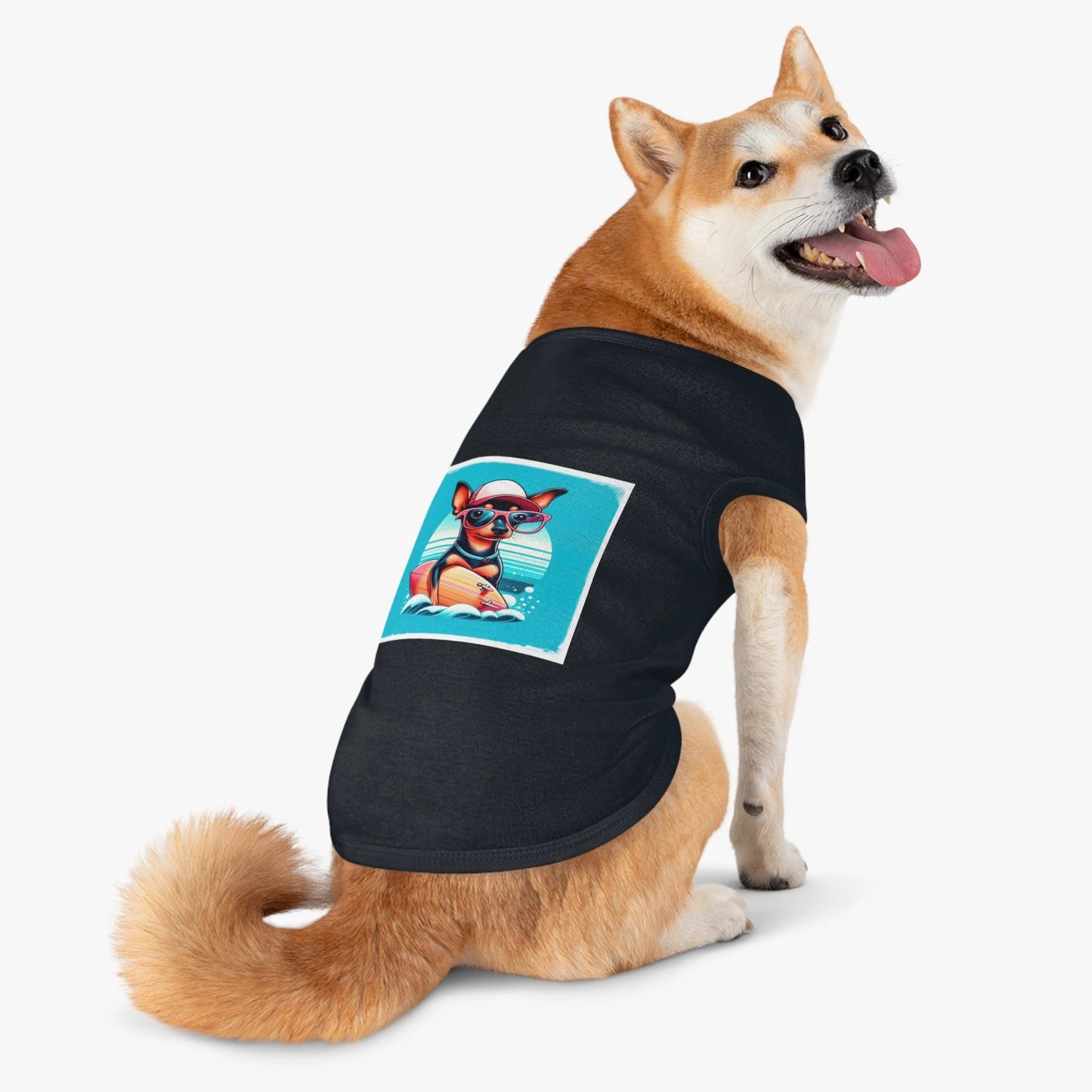 Min Pin Tank Tops surfing puppy by Printify