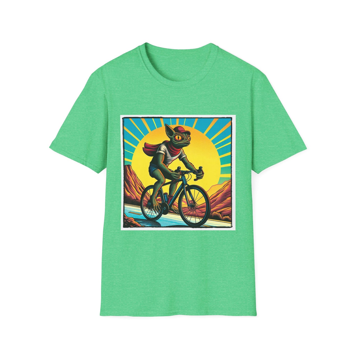 Chupacabra bike riding t shirt T-Shirt Printify S Heather Irish Green