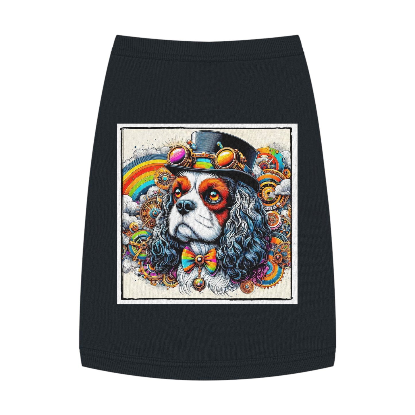 Pet Tank Top Cavalier King Charles Spaniel SteamPunk Colorful T Shirt Pets Printify M Black